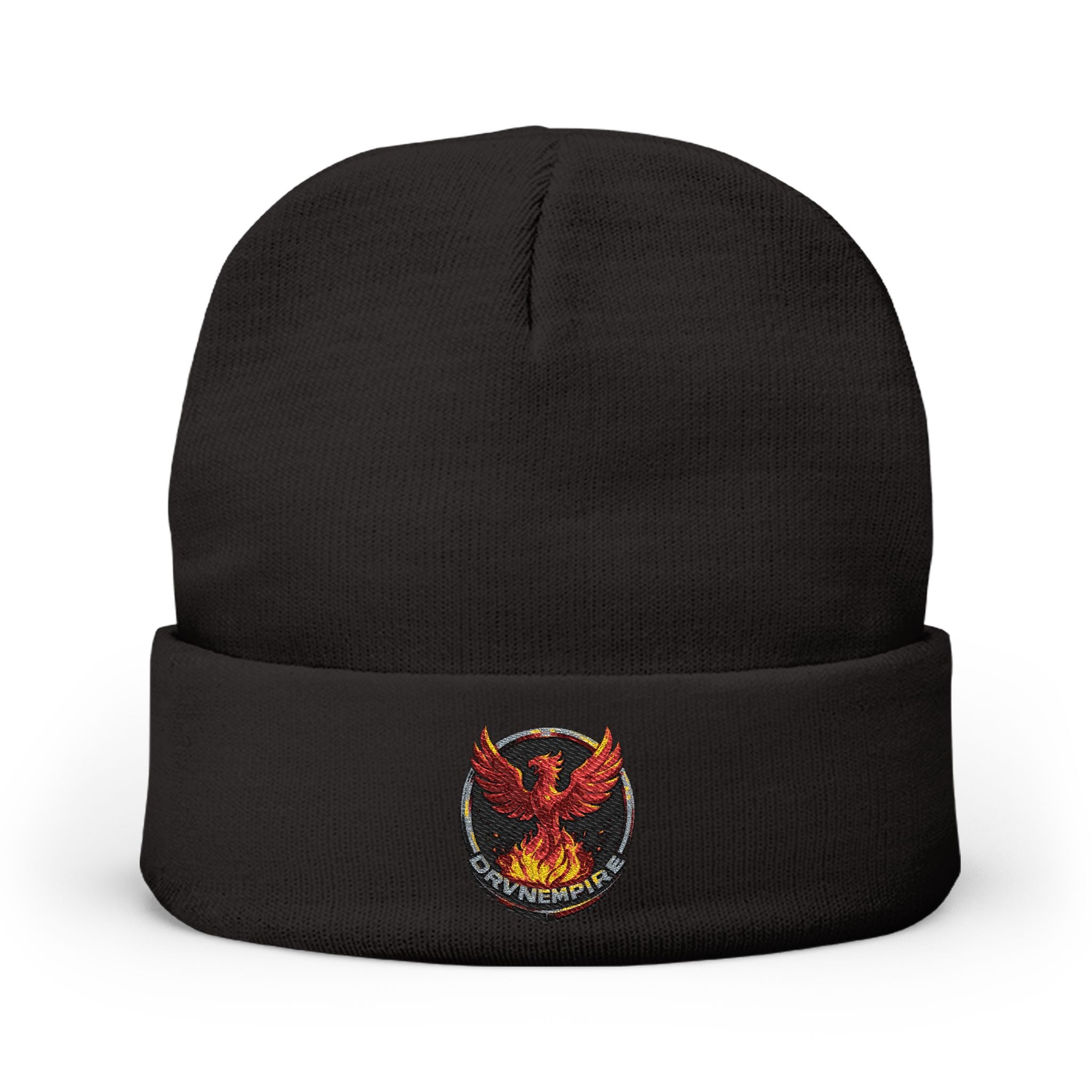 Phoenix Embroidered Knit Beanie — Firebird Patch Winter Hat
