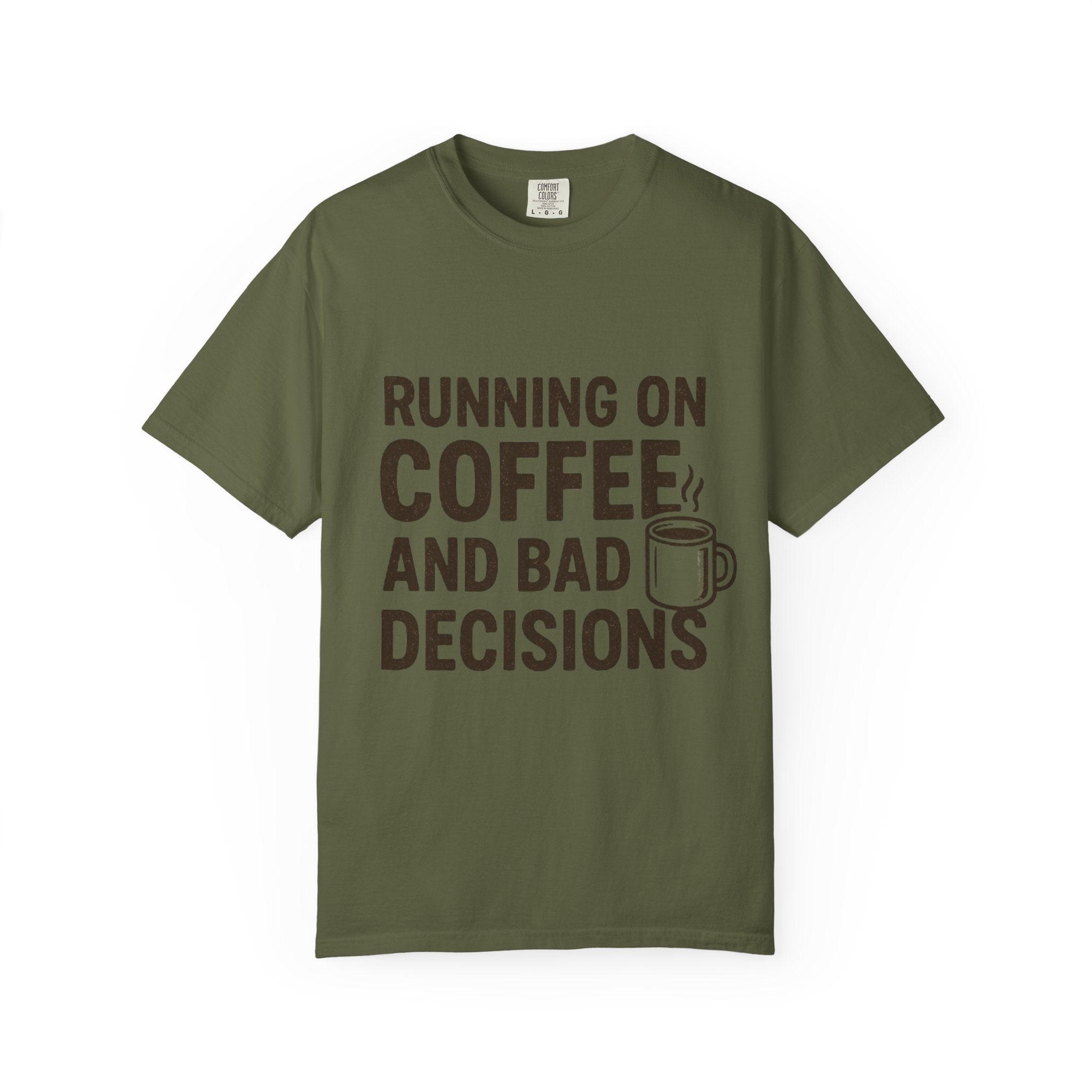 Coffee & Bad Decisions Tee, Funny Unisex T-Shirt for Coffee Lovers, Gift for Friends, Casual Wear, Quirky Humor Shirt, Perfect for Birthdays