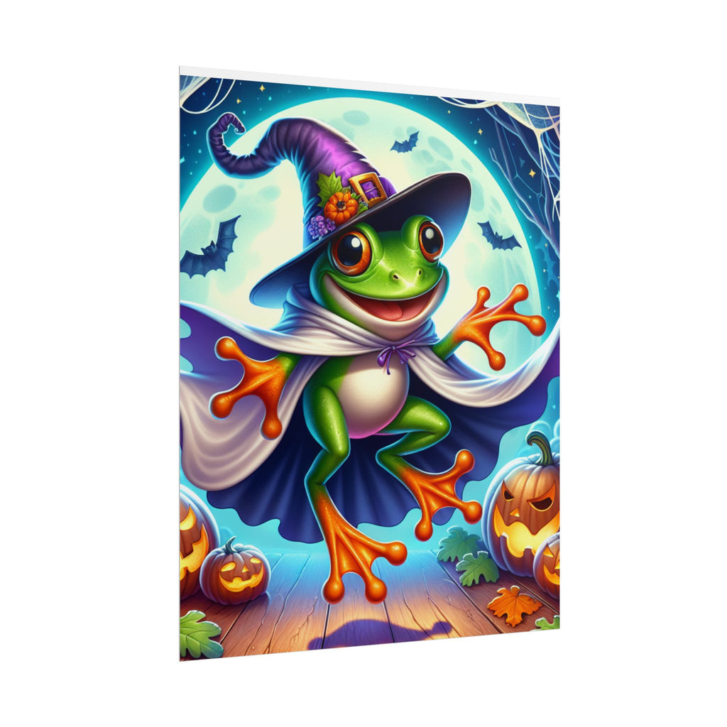 Halloween Frog Poster, Whimsical Wall Art, Cute Frog Decor, Kids Room, Spooky Season Decor, Gift for Frog Lovers