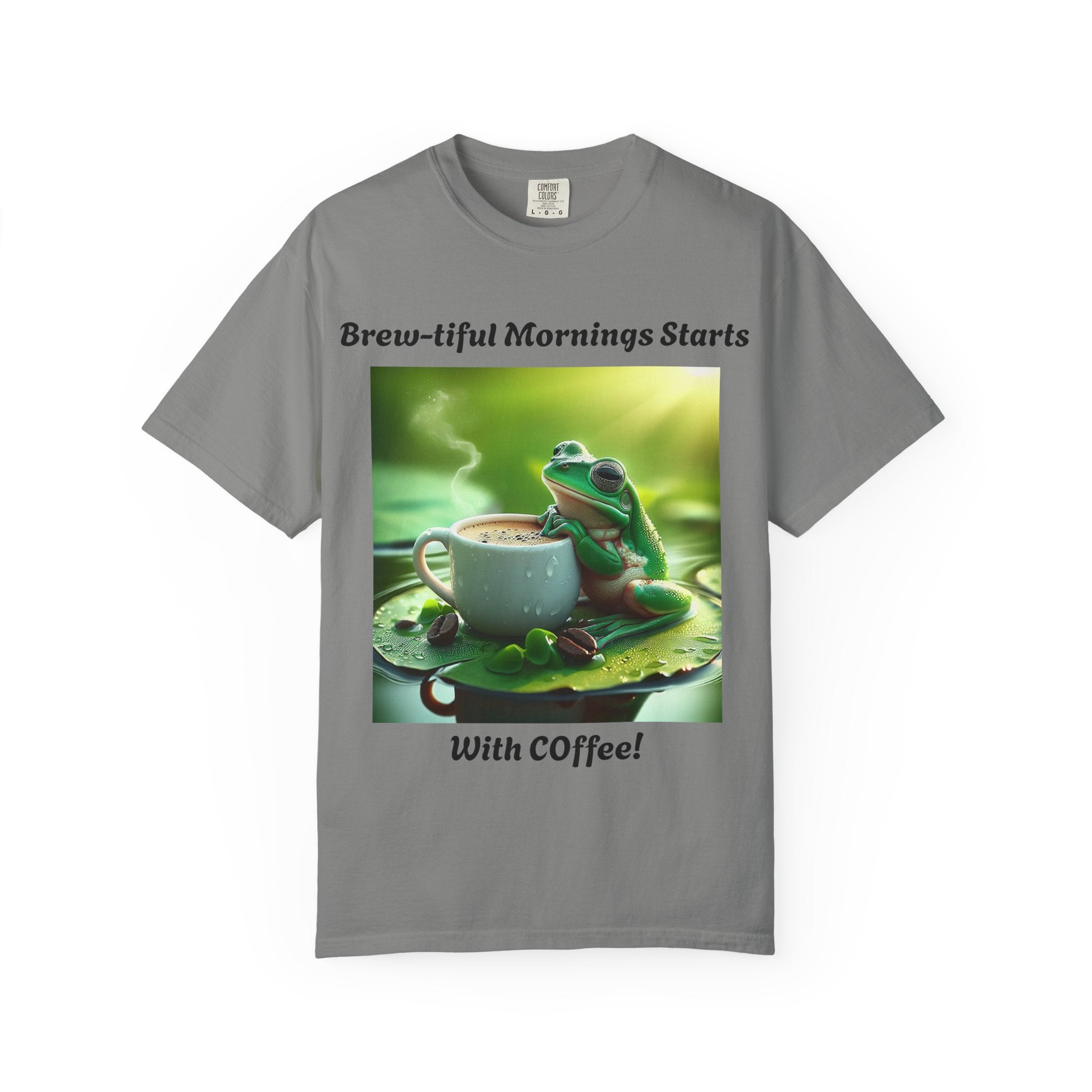 Brew-tiful Mornings Coffee T-Shirt, Unisex Tea Shirt, Gift for Coffee Lovers, Cute Frog Tee, Comfortable Daily Wear
