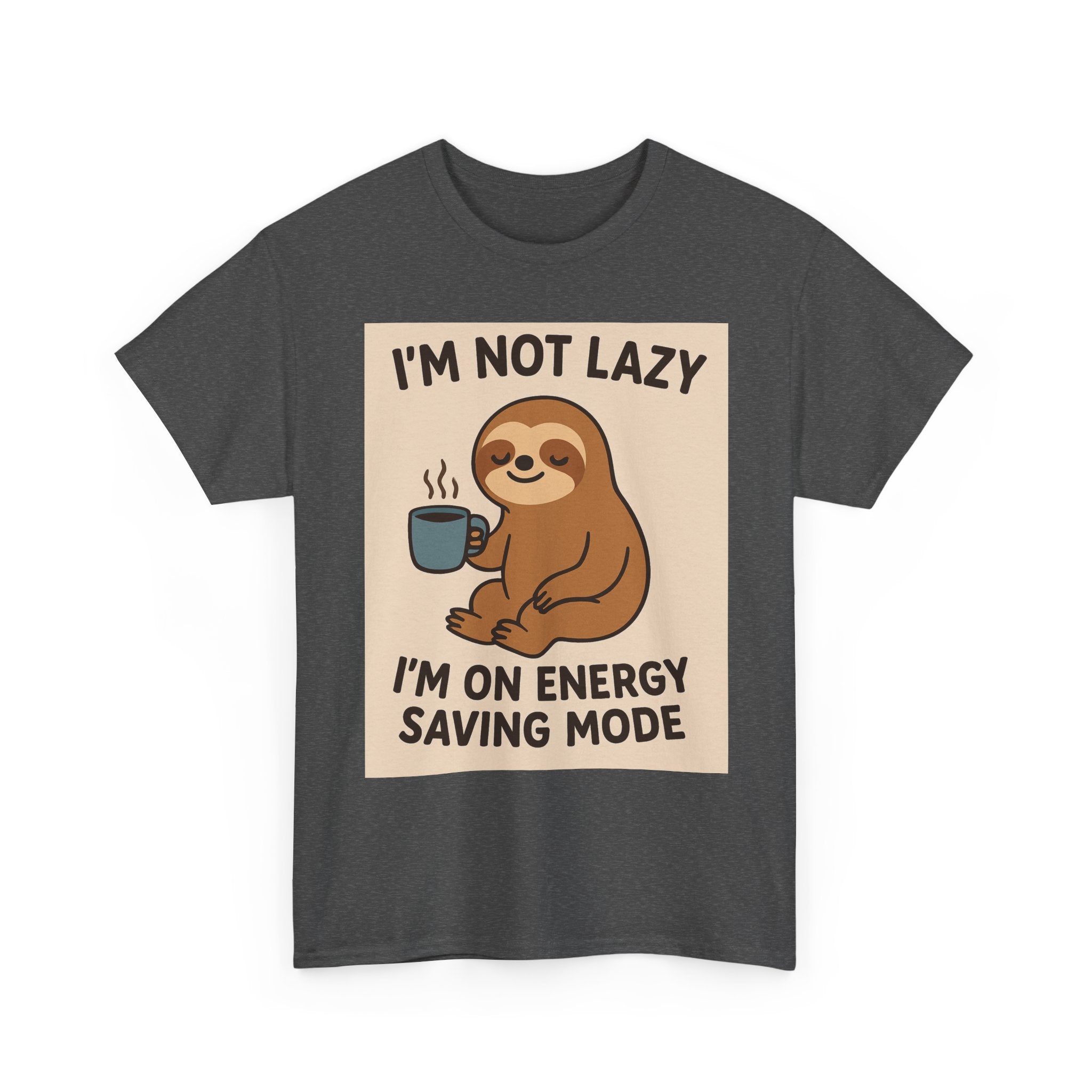 Lazy Sloth Unisex Heavy Cotton Tee | Funny Coffee Shirt, Gifts for Coffee Lovers, Relaxed T-Shirt, Cute Animal Apparel, Everyday Wear