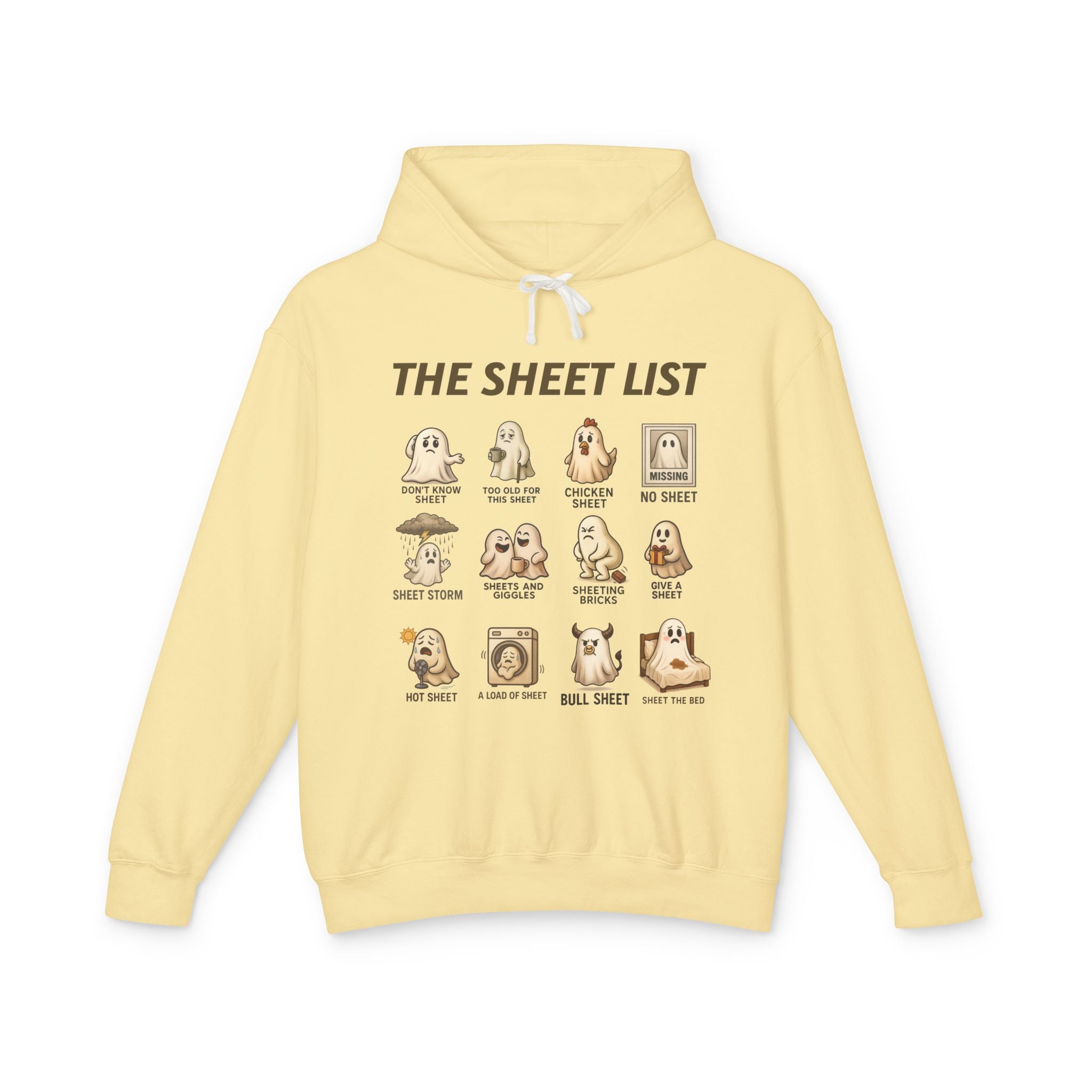 Ghostly Humor Unisex Lightweight Hooded Sweatshirt - The Sheet List Design