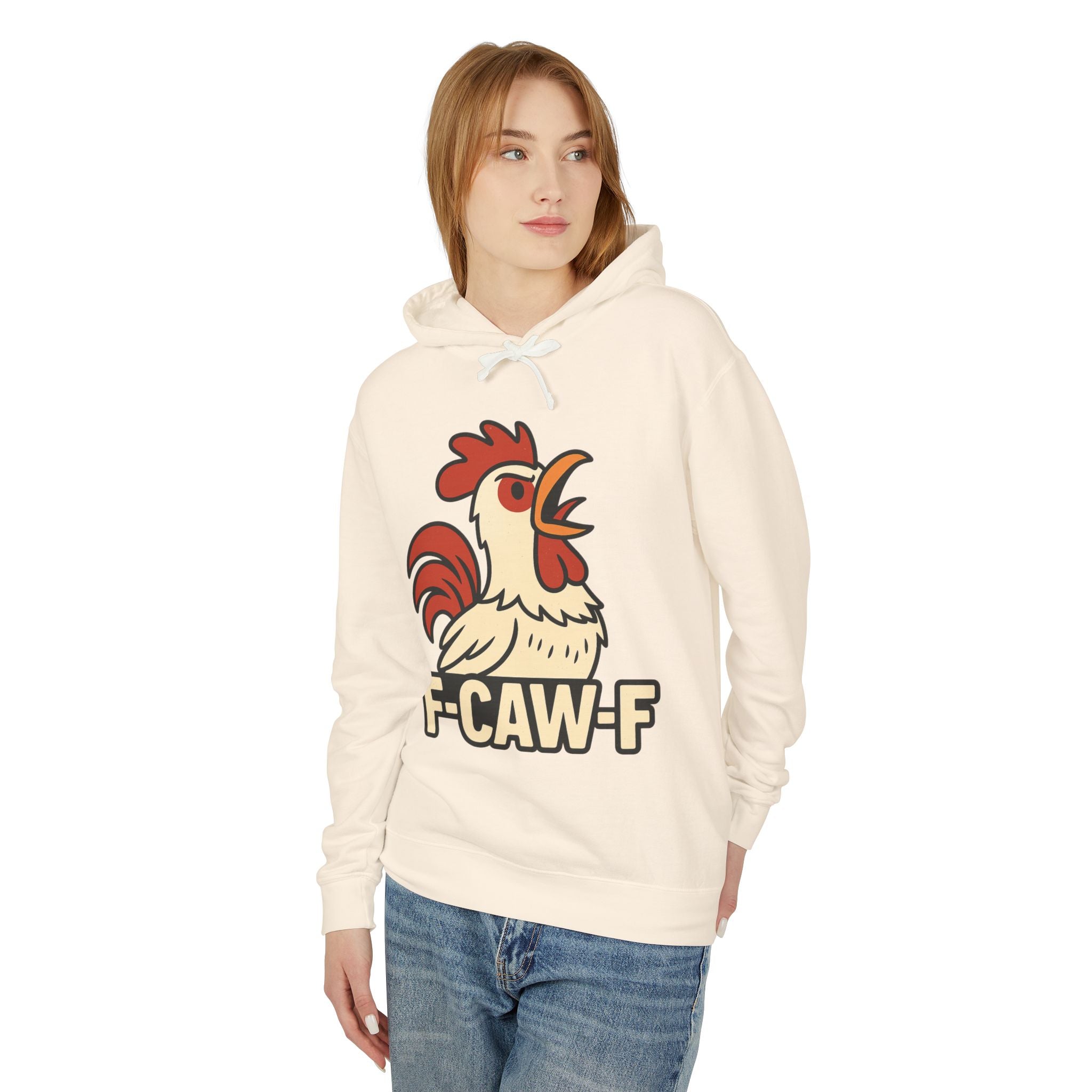 F-Caw-F Unisex Lightweight Hooded Sweatshirt, Funny Hoodie, Gift for Rooster Lovers, Humor Apparel, Casual Wear, Quirky Clothing