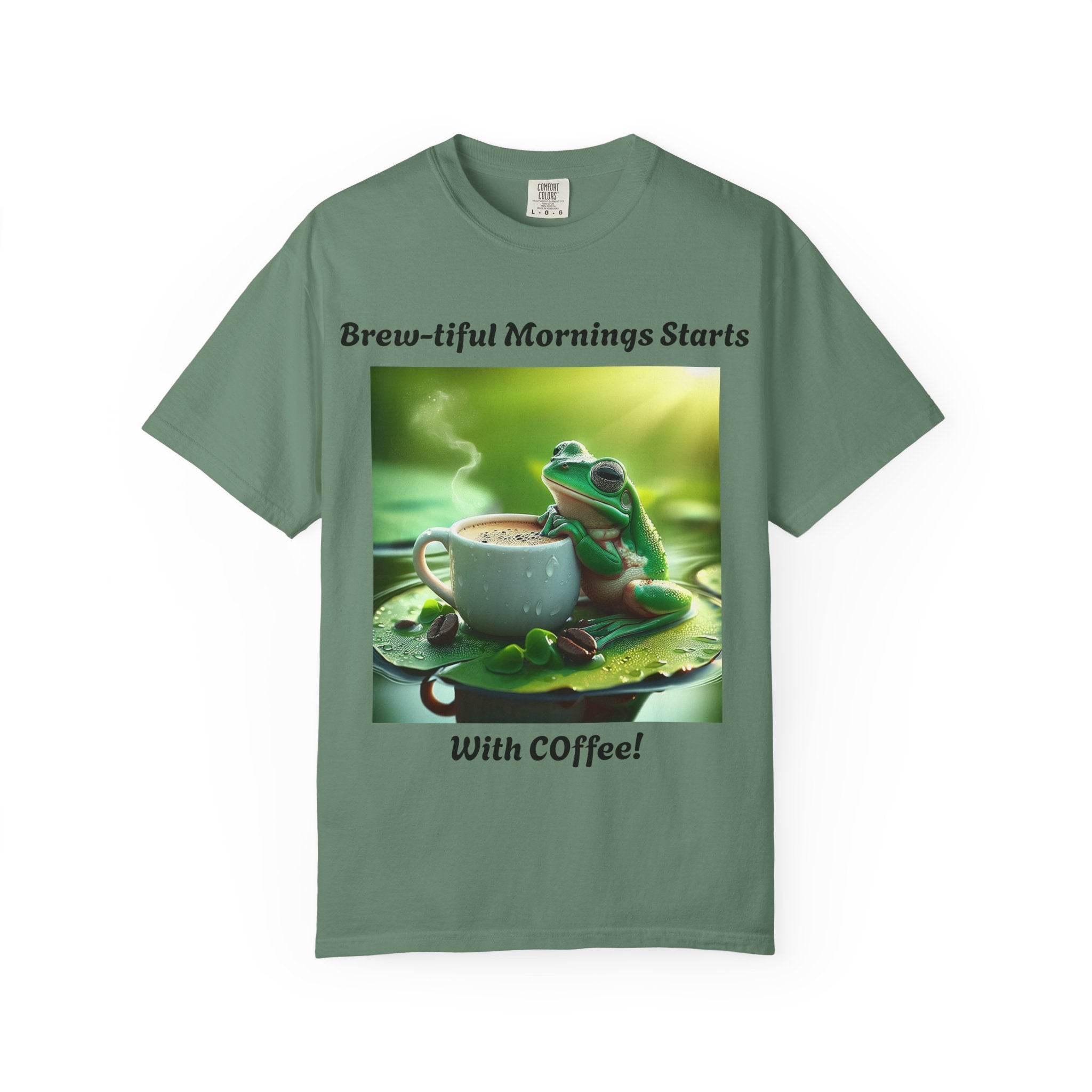Brew-tiful Mornings Coffee T-Shirt, Unisex Tea Shirt, Gift for Coffee Lovers, Cute Frog Tee, Comfortable Daily Wear