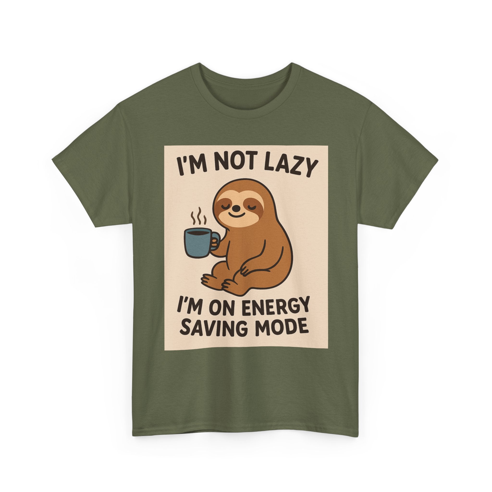 Lazy Sloth Unisex Heavy Cotton Tee | Funny Coffee Shirt, Gifts for Coffee Lovers, Relaxed T-Shirt, Cute Animal Apparel, Everyday Wear