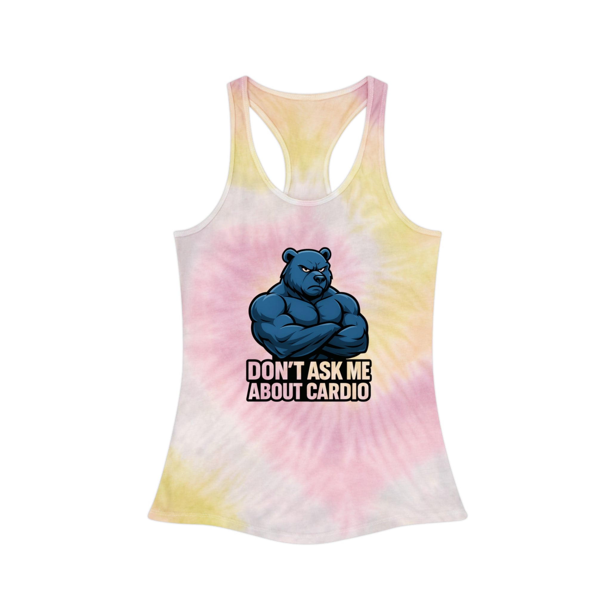Don't Ask Me About Cardio Tie Dye Tank Top | Funny Bear Workout Shirt
