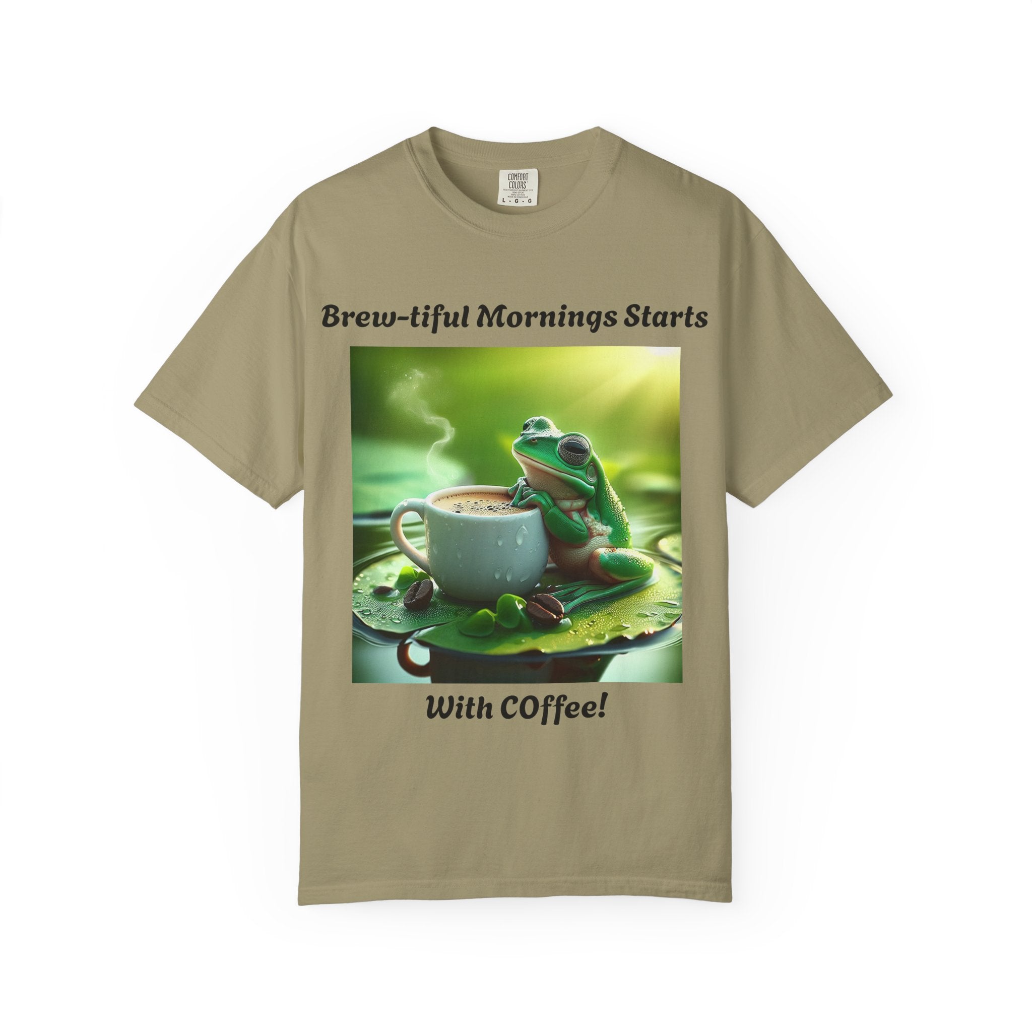 Brew-tiful Mornings Coffee T-Shirt, Unisex Tea Shirt, Gift for Coffee Lovers, Cute Frog Tee, Comfortable Daily Wear