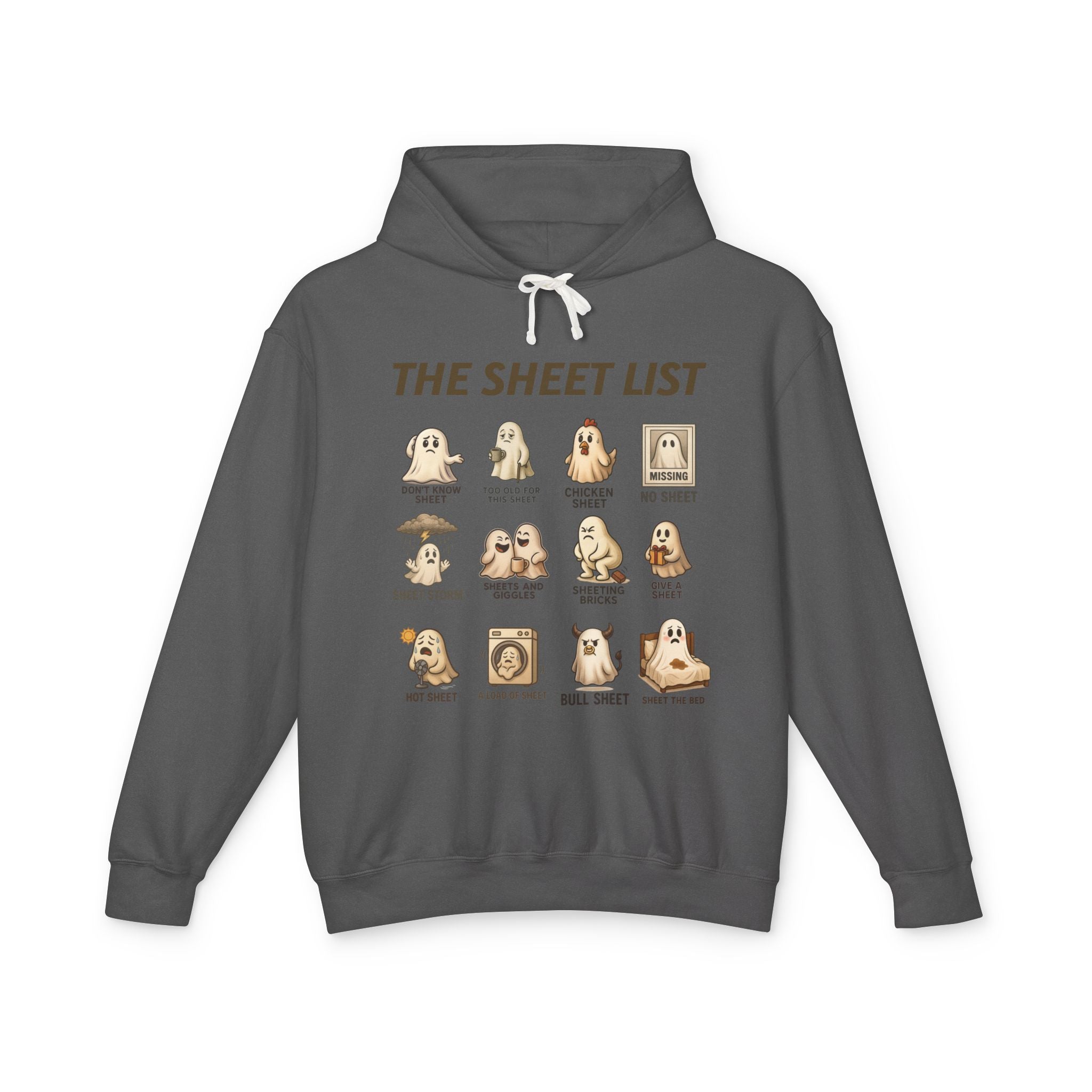 Ghostly Humor Unisex Lightweight Hooded Sweatshirt - The Sheet List Design