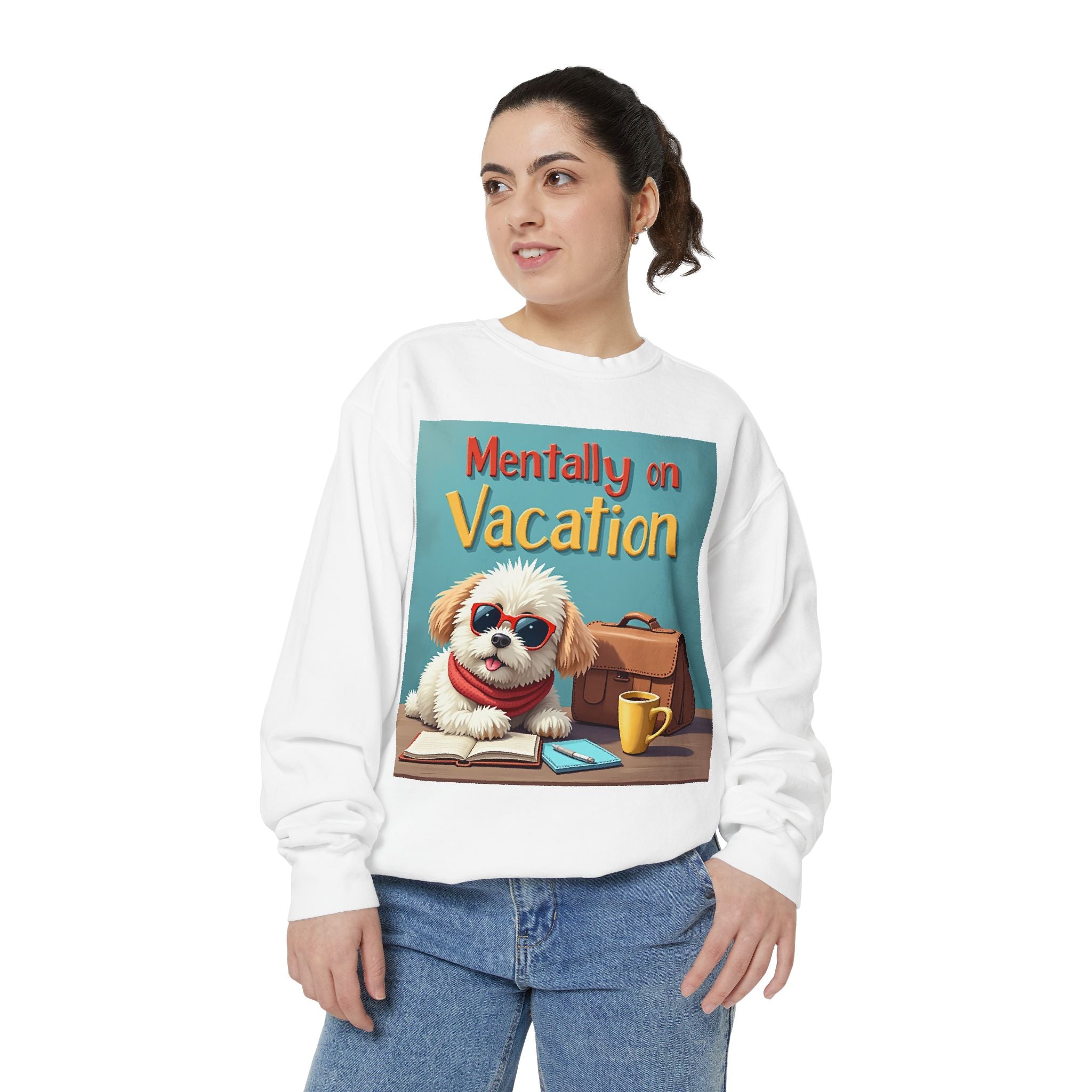 Unisex Dog-Themed Sweatshirt with Humorous Vacation Design, Perfect for Pet Lovers, Gift for Dog Owners, Cozy Casual Wear, Vacation Mood