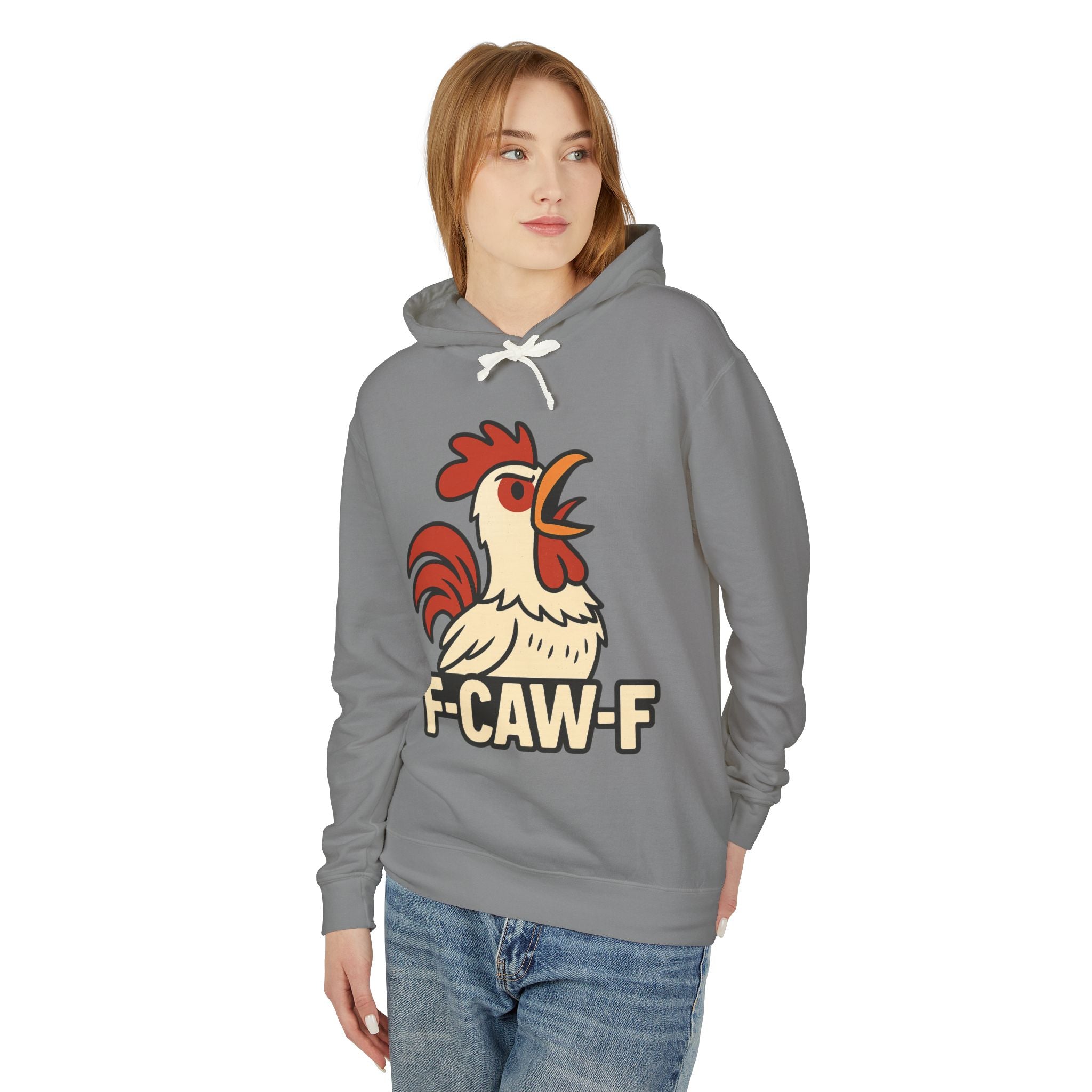F-Caw-F Unisex Lightweight Hooded Sweatshirt, Funny Hoodie, Gift for Rooster Lovers, Humor Apparel, Casual Wear, Quirky Clothing