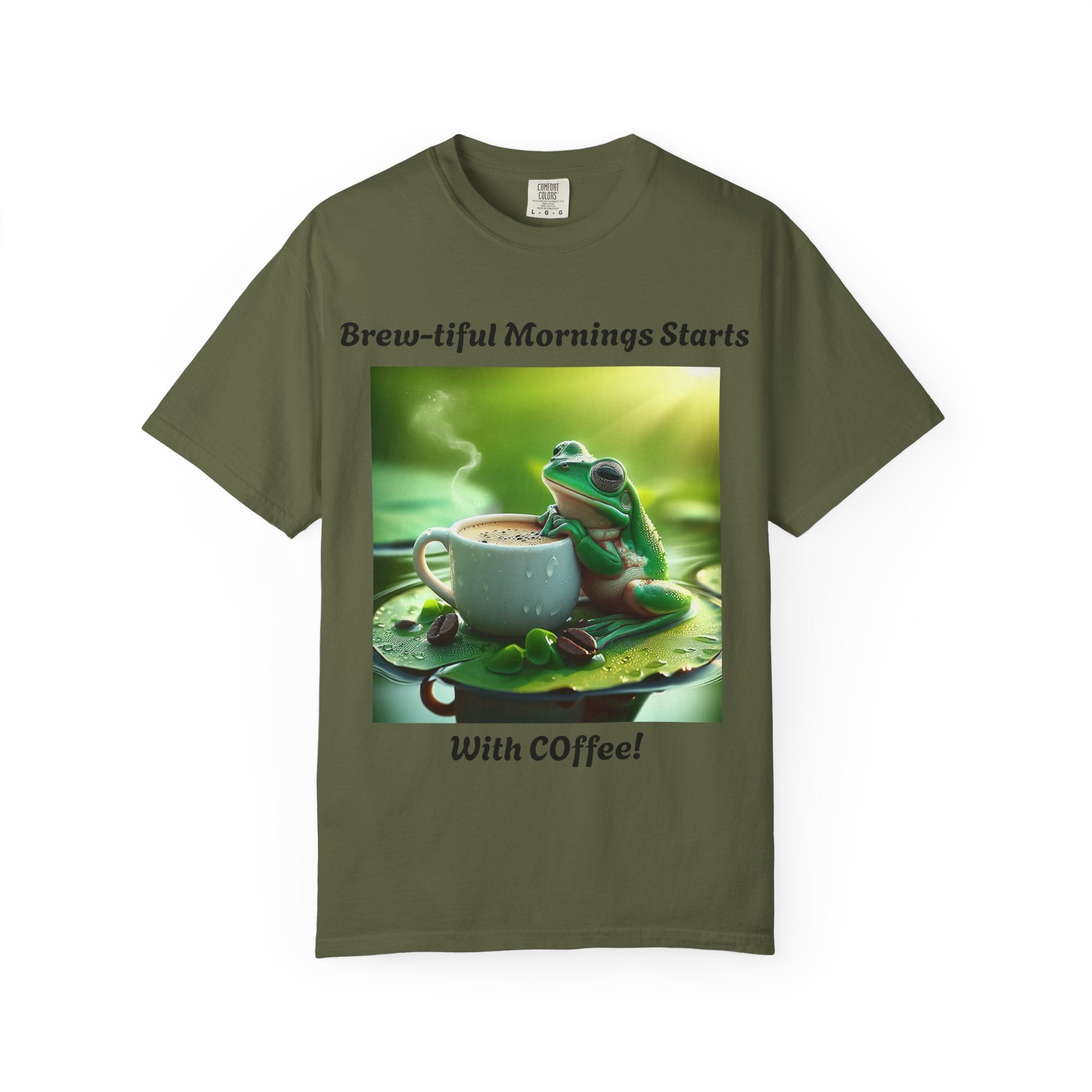Brew-tiful Mornings Coffee T-Shirt, Unisex Tea Shirt, Gift for Coffee Lovers, Cute Frog Tee, Comfortable Daily Wear