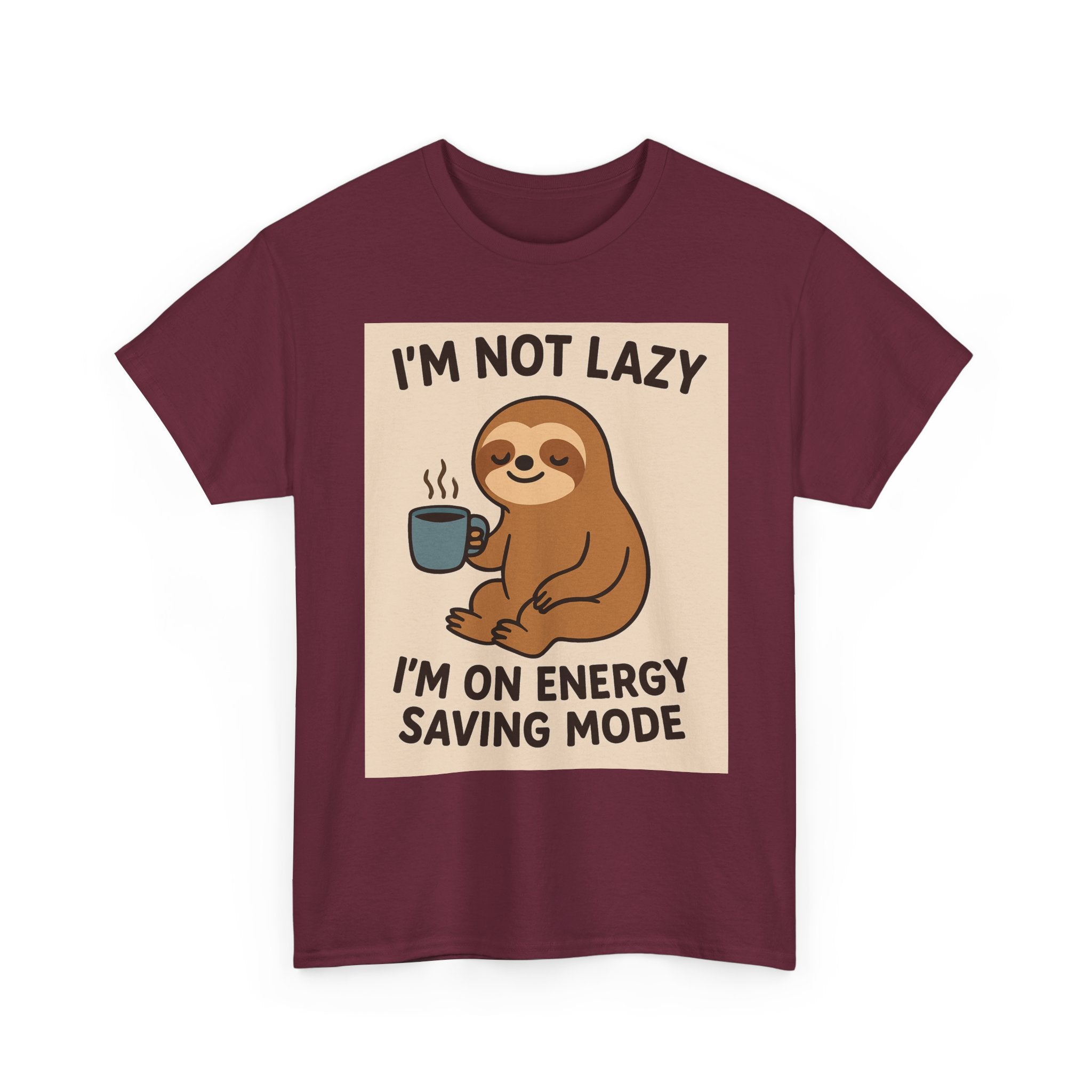 Lazy Sloth Unisex Heavy Cotton Tee | Funny Coffee Shirt, Gifts for Coffee Lovers, Relaxed T-Shirt, Cute Animal Apparel, Everyday Wear