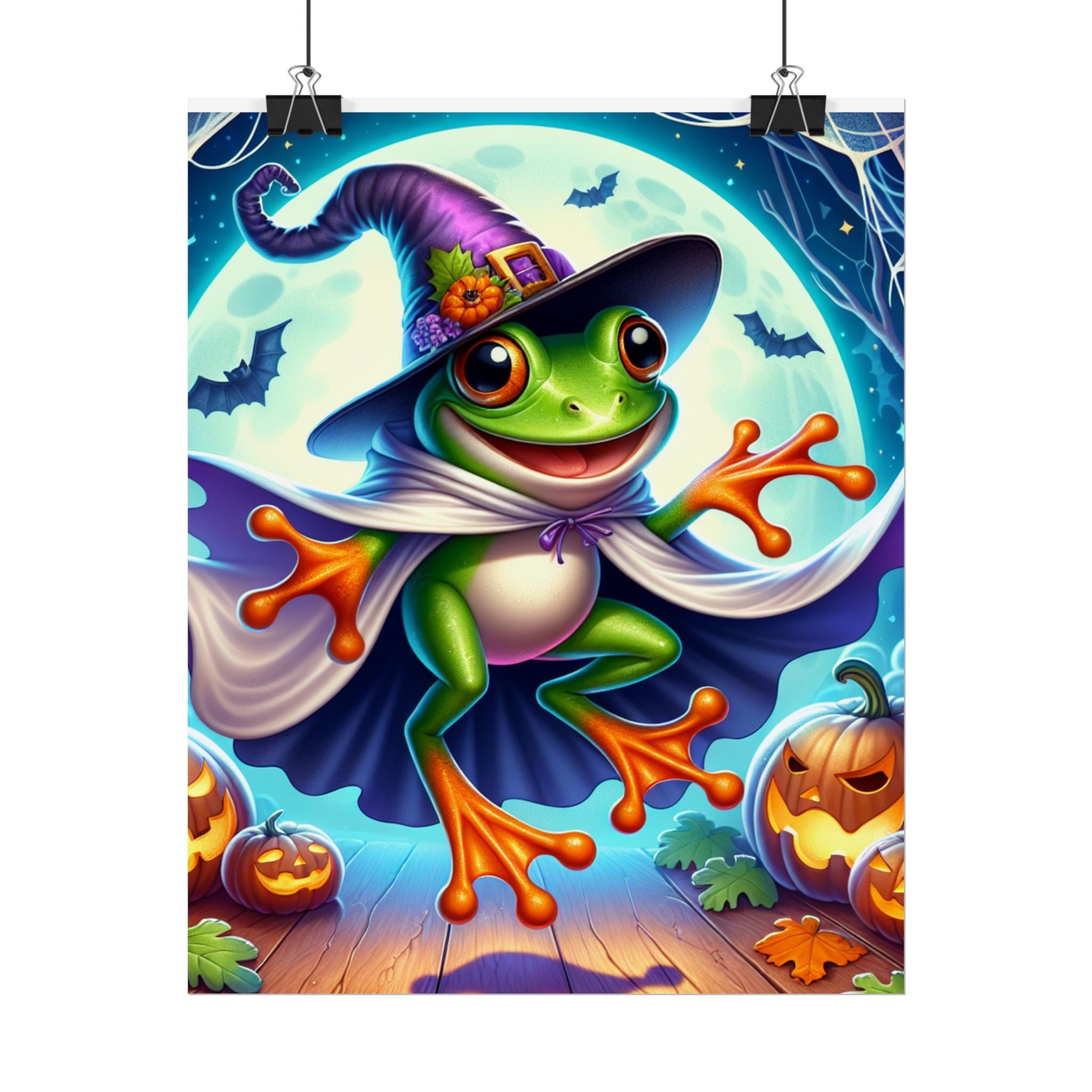 Halloween Frog Poster, Whimsical Wall Art, Cute Frog Decor, Kids Room, Spooky Season Decor, Gift for Frog Lovers