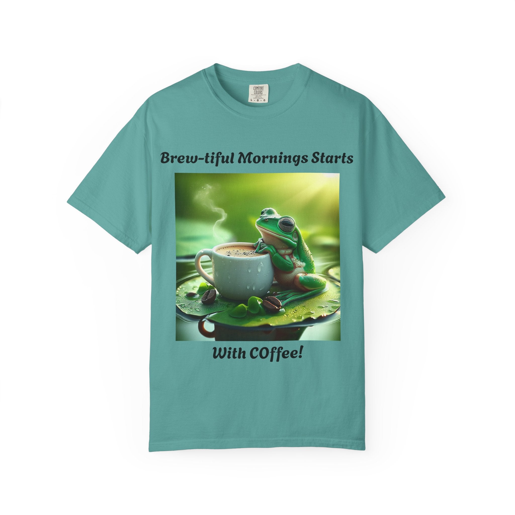 Brew-tiful Mornings Coffee T-Shirt, Unisex Tea Shirt, Gift for Coffee Lovers, Cute Frog Tee, Comfortable Daily Wear