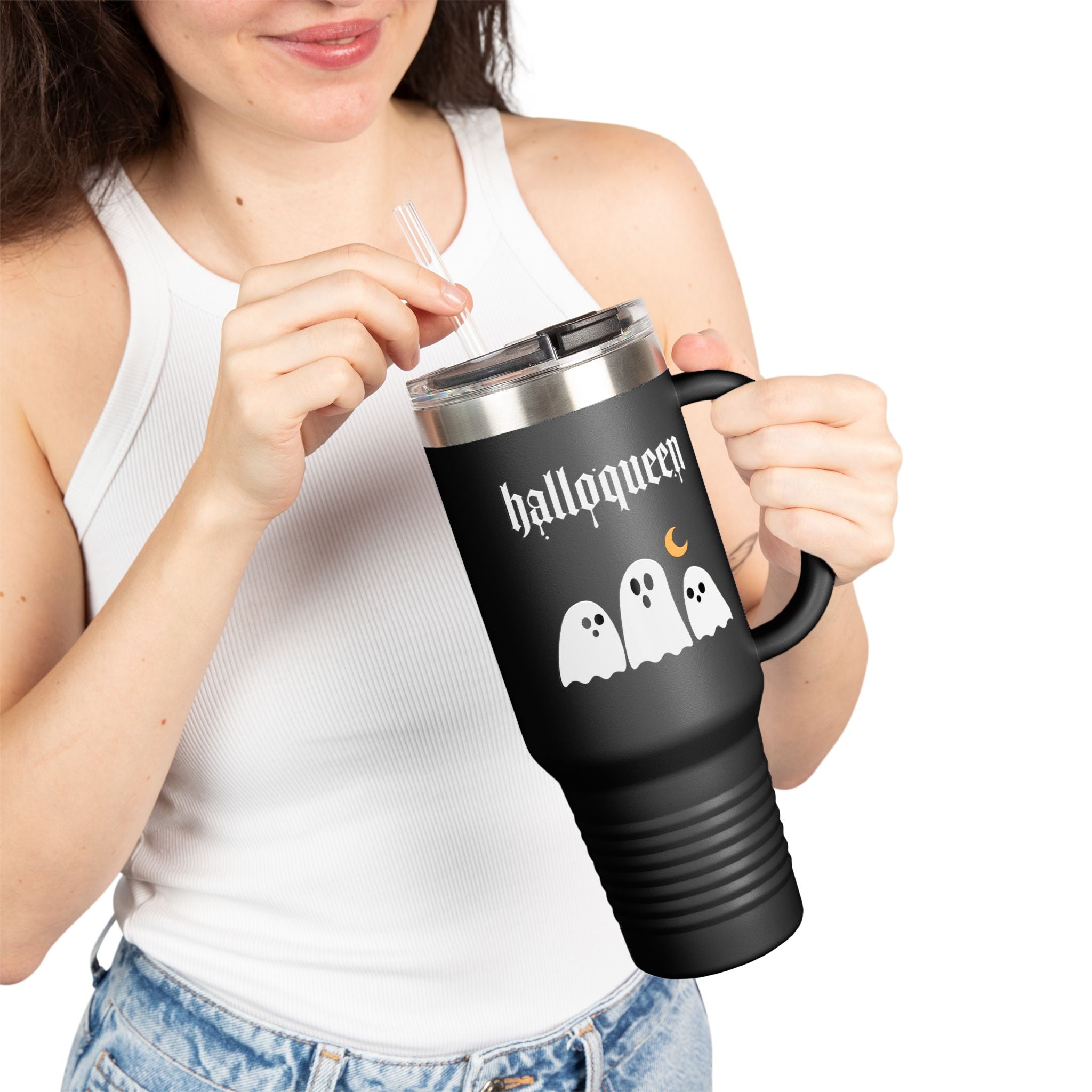 Halloween Travel Mug, Insulated 40oz, HalloQueen Coffee Cup, Spooky Ghost Tumbler, Fall Drinkware, Halloween Gift
