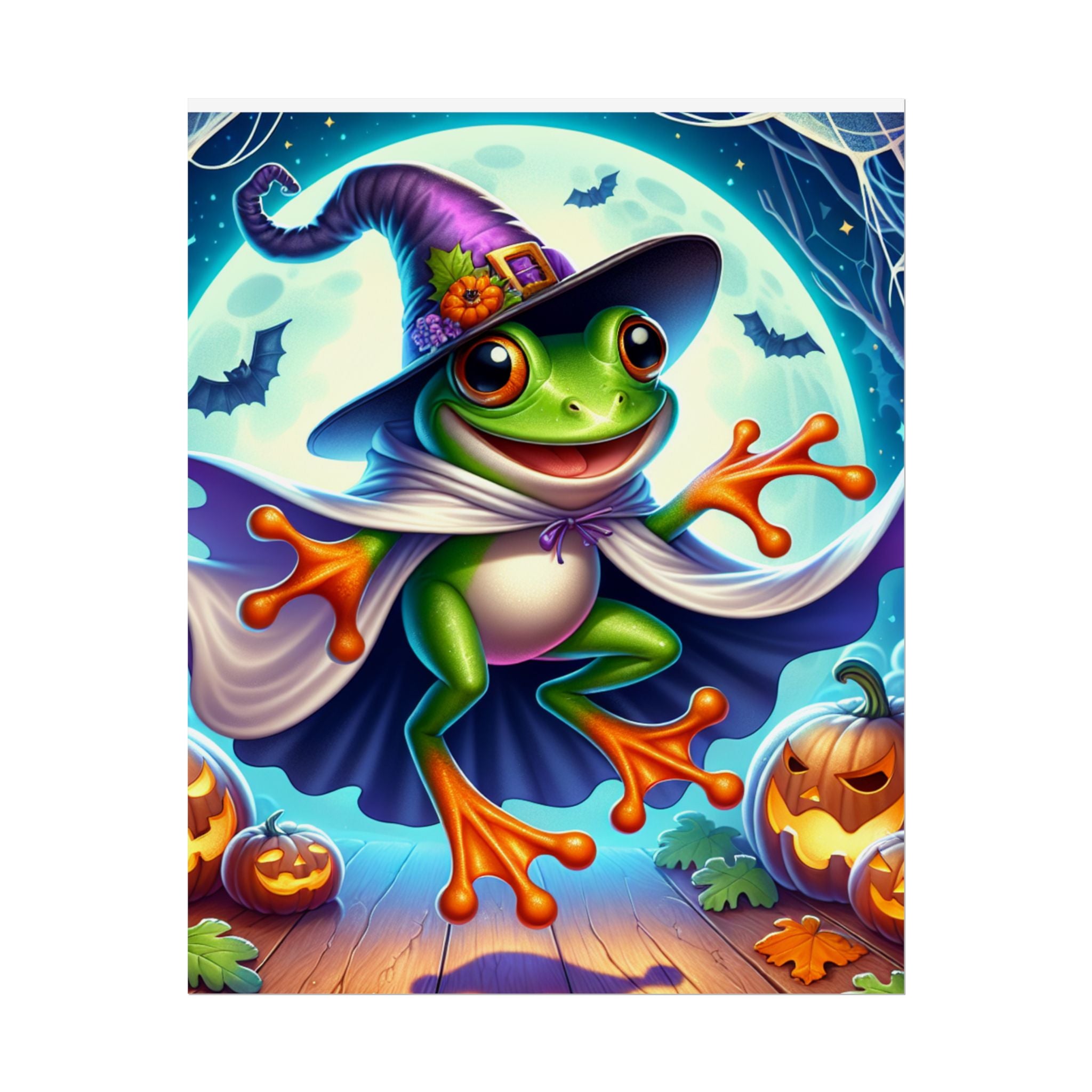 Halloween Frog Poster, Whimsical Wall Art, Cute Frog Decor, Kids Room, Spooky Season Decor, Gift for Frog Lovers