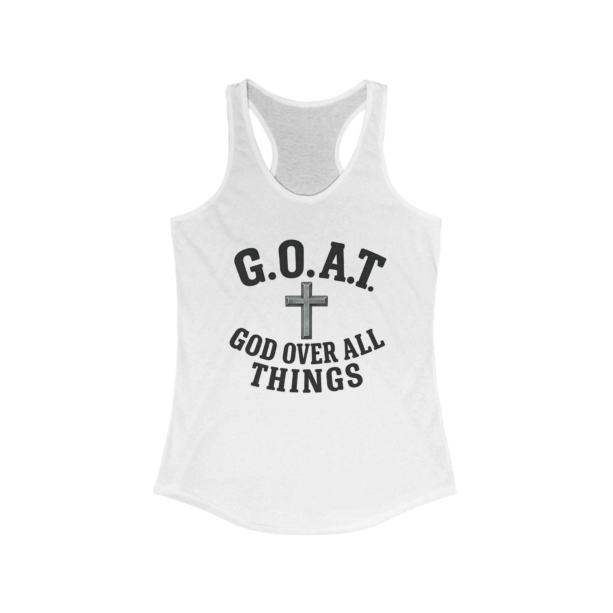 Christian Inspirational Racerback Tank, G.O.A.T. God Over All Things, Motivational Fitness Top, Faith-Based Exercise Shirt, Summer [...]