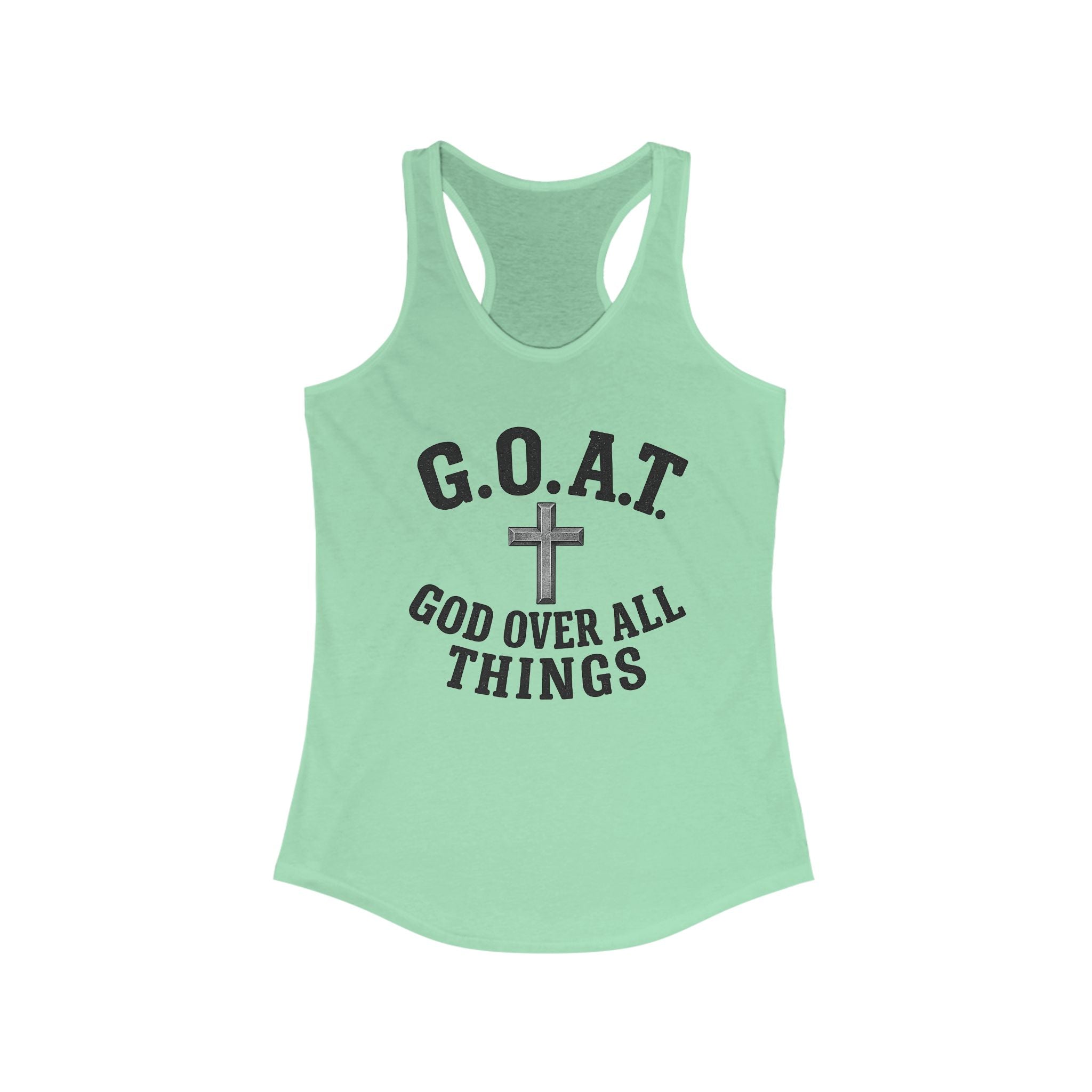 Christian Inspirational Racerback Tank, G.O.A.T. God Over All Things, Motivational Fitness Top, Faith-Based Exercise Shirt, Summer [...]