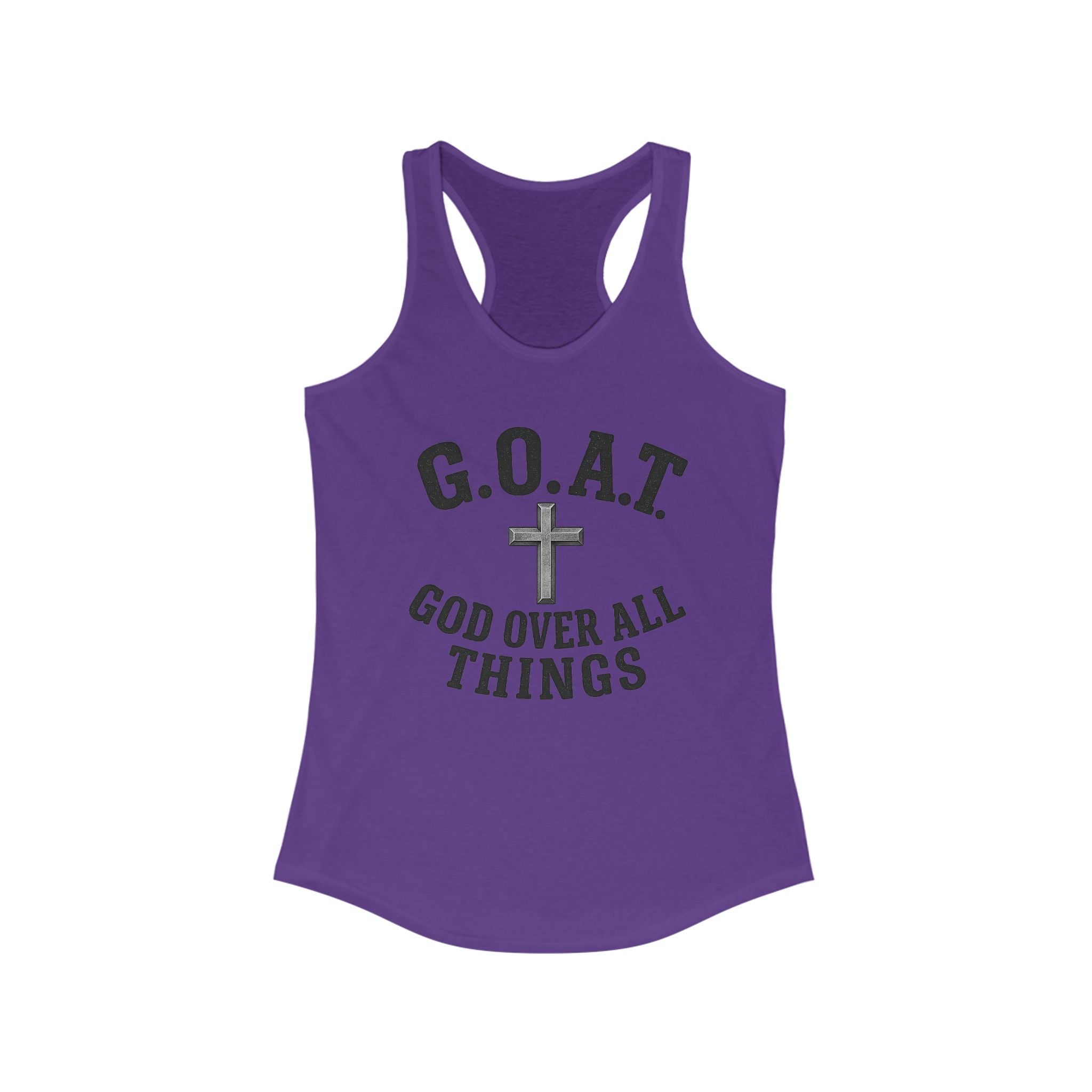 Christian Inspirational Racerback Tank, G.O.A.T. God Over All Things, Motivational Fitness Top, Faith-Based Exercise Shirt, Summer [...]
