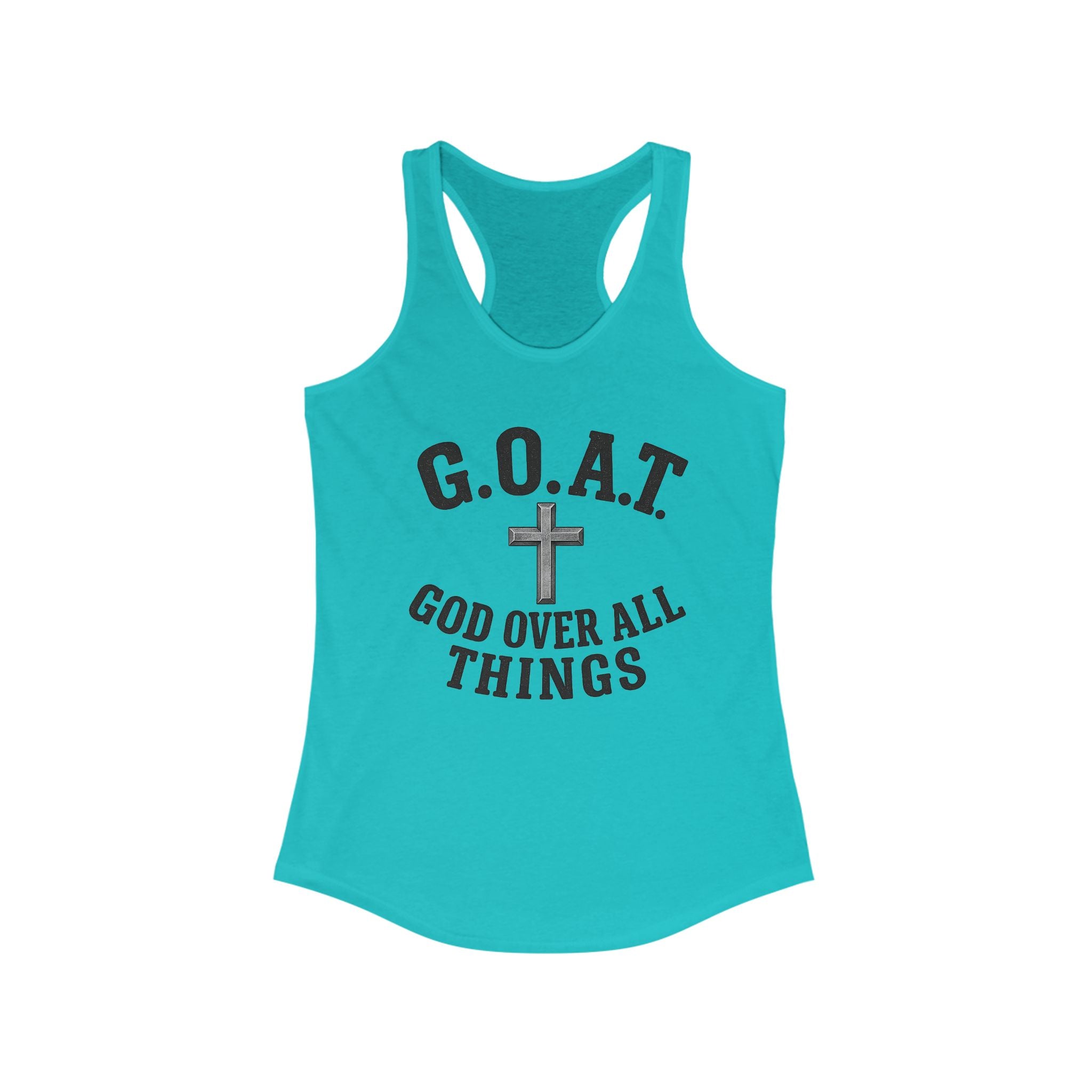 Christian Inspirational Racerback Tank, G.O.A.T. God Over All Things, Motivational Fitness Top, Faith-Based Exercise Shirt, Summer [...]