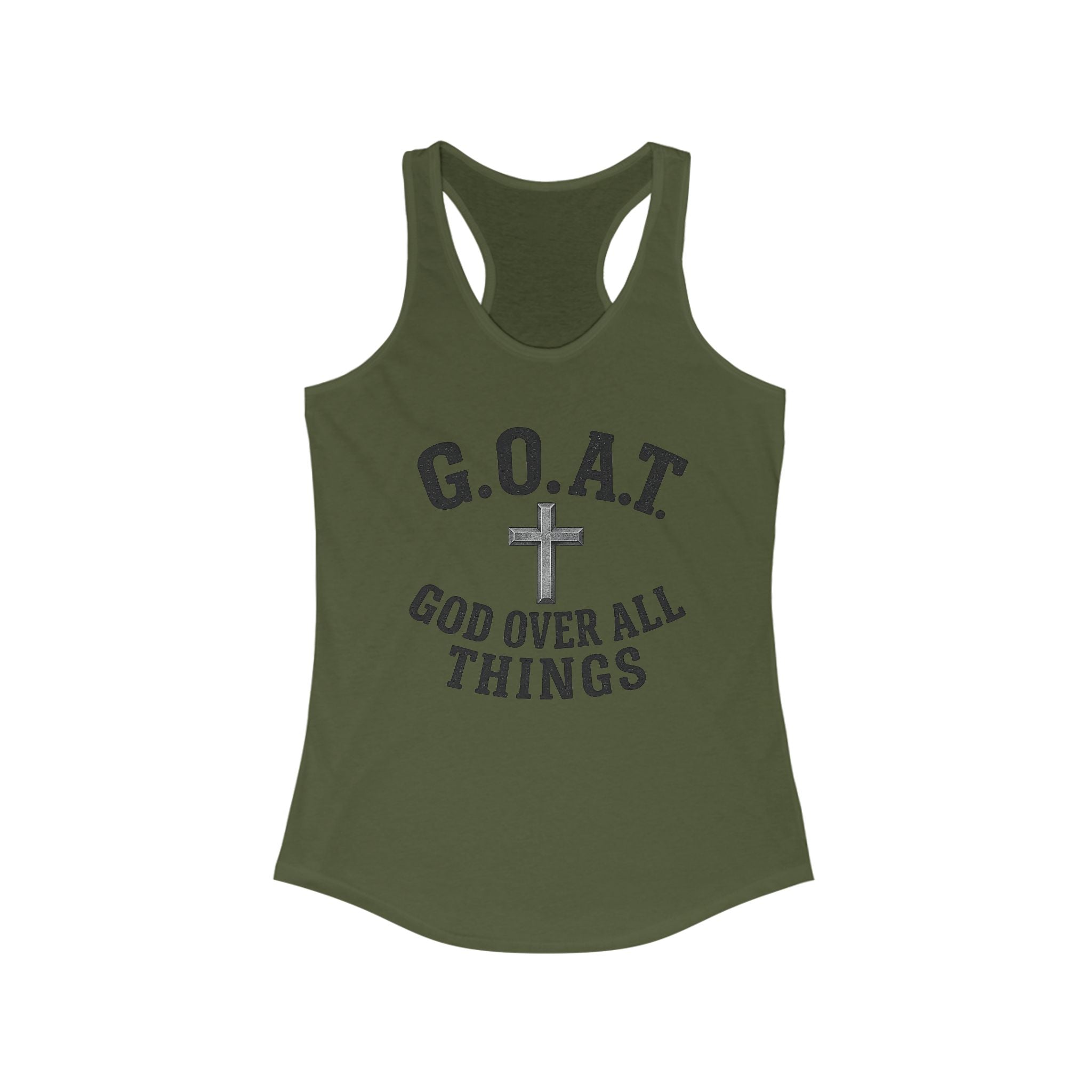 Christian Inspirational Racerback Tank, G.O.A.T. God Over All Things, Motivational Fitness Top, Faith-Based Exercise Shirt, Summer [...]