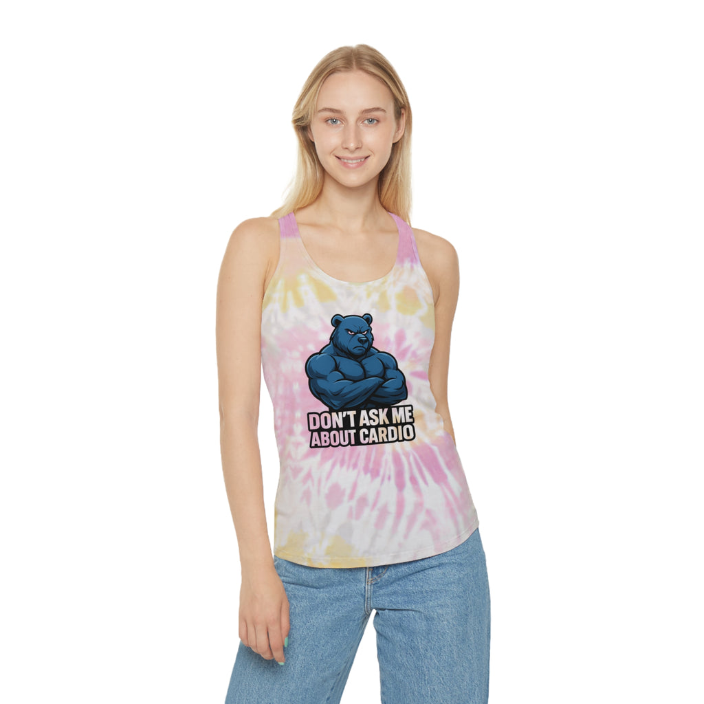 Don't Ask Me About Cardio Tie Dye Tank Top | Funny Bear Workout Shirt
