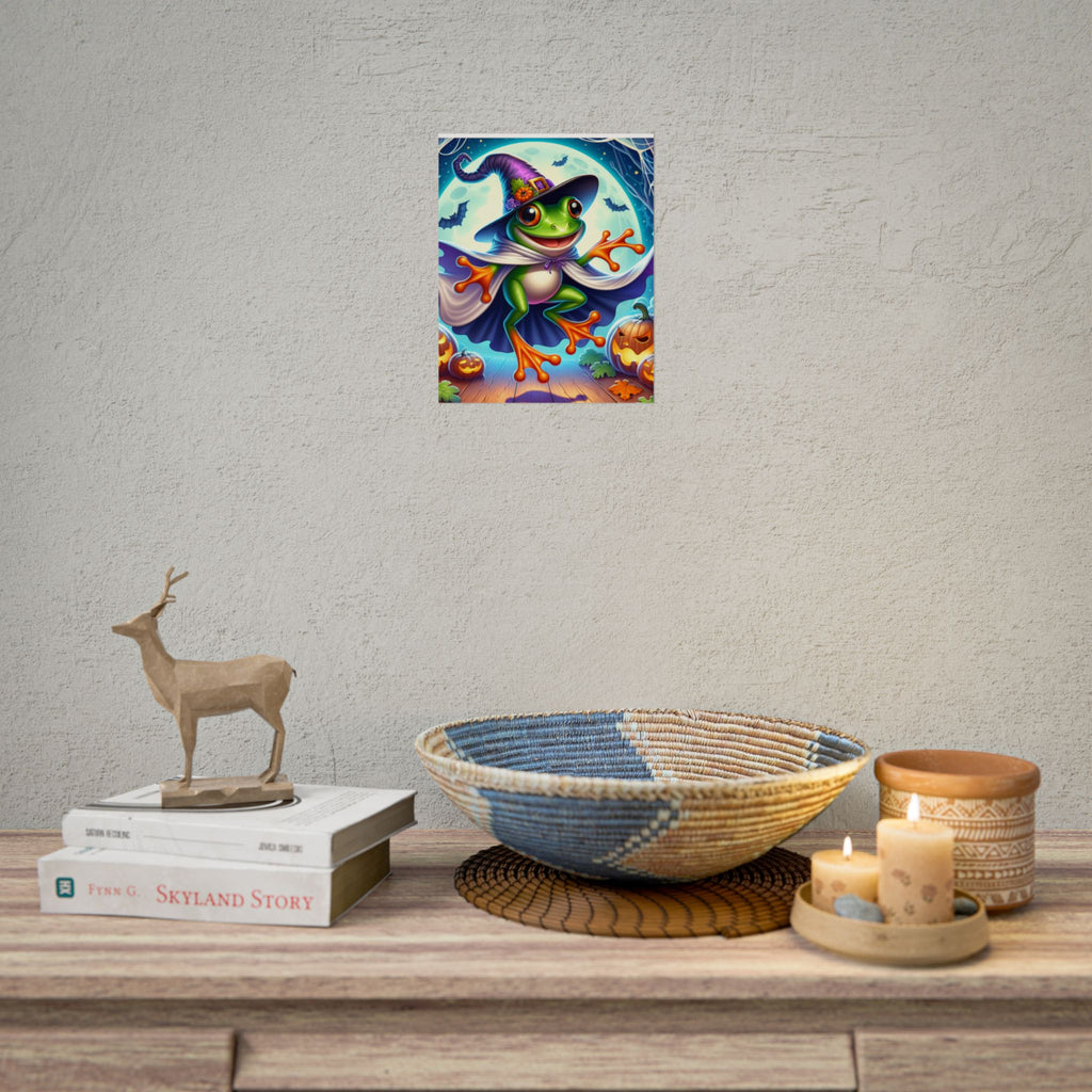Halloween Frog Poster, Whimsical Wall Art, Cute Frog Decor, Kids Room, Spooky Season Decor, Gift for Frog Lovers