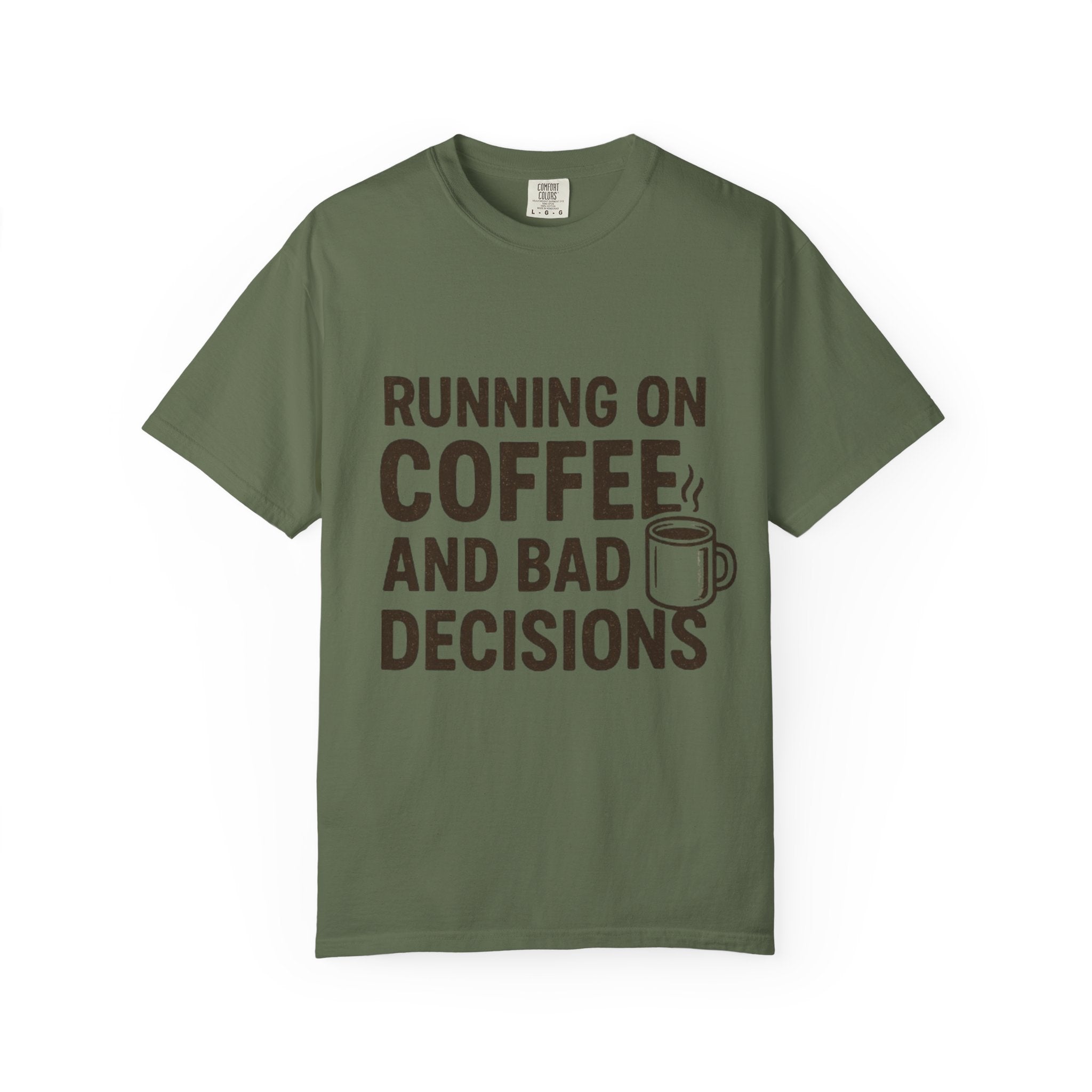 Coffee & Bad Decisions Tee, Funny Unisex T-Shirt for Coffee Lovers, Gift for Friends, Casual Wear, Quirky Humor Shirt, Perfect for Birthdays
