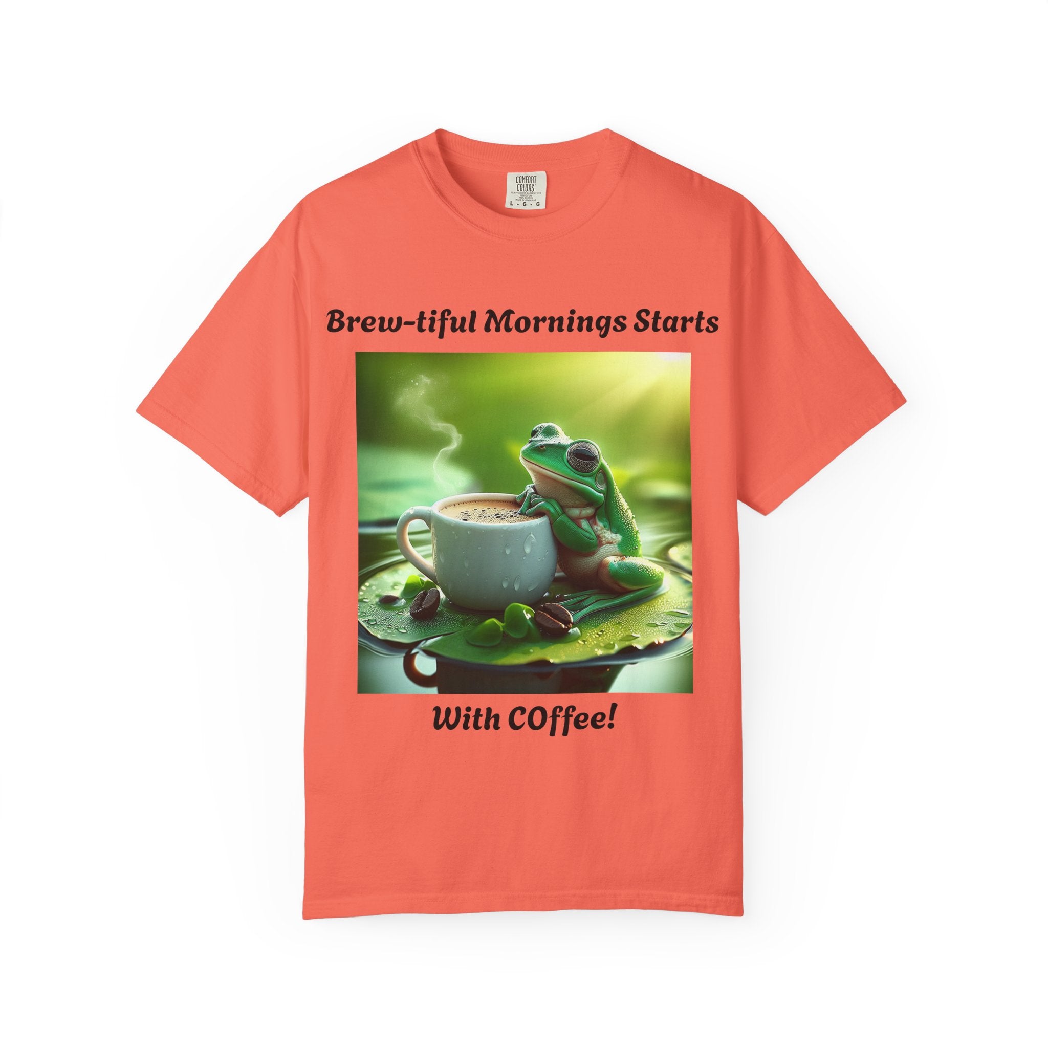 Brew-tiful Mornings Coffee T-Shirt, Unisex Tea Shirt, Gift for Coffee Lovers, Cute Frog Tee, Comfortable Daily Wear