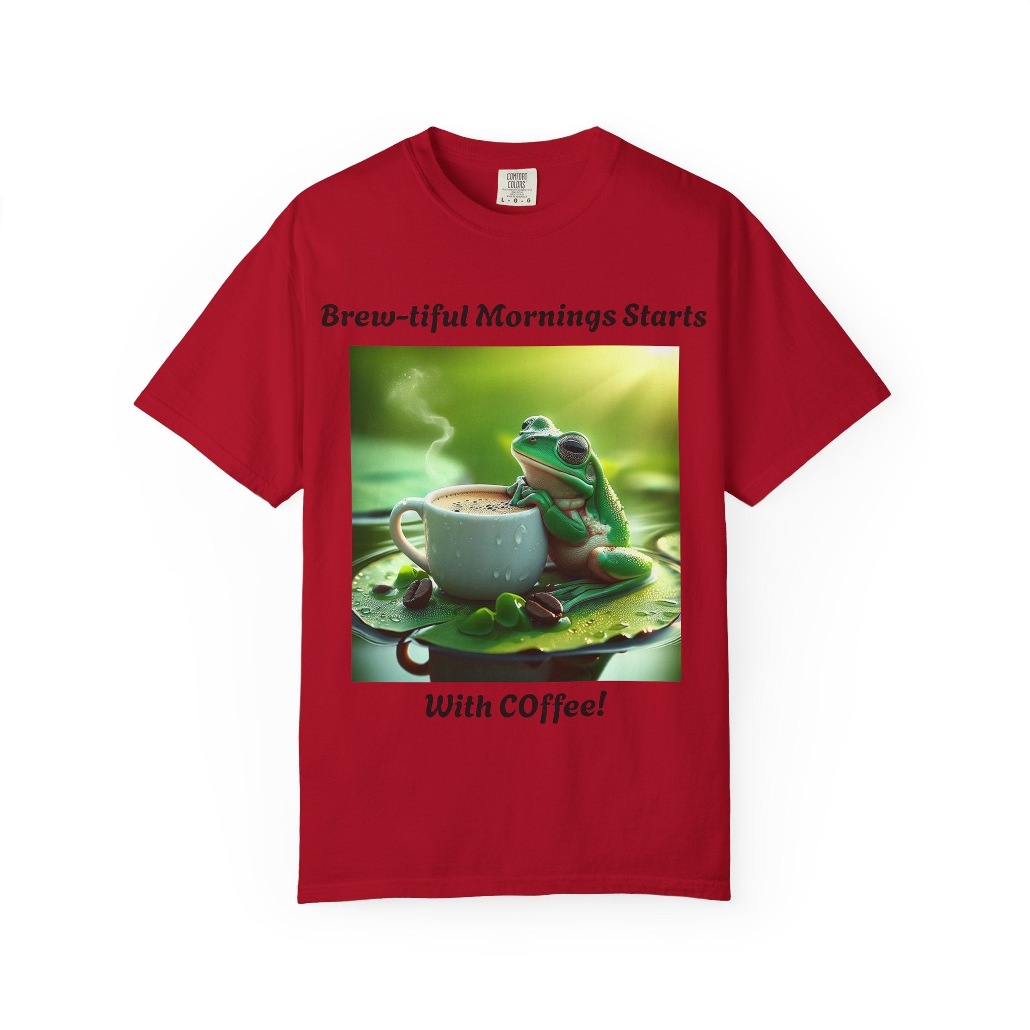 Brew-tiful Mornings Coffee T-Shirt, Unisex Tea Shirt, Gift for Coffee Lovers, Cute Frog Tee, Comfortable Daily Wear