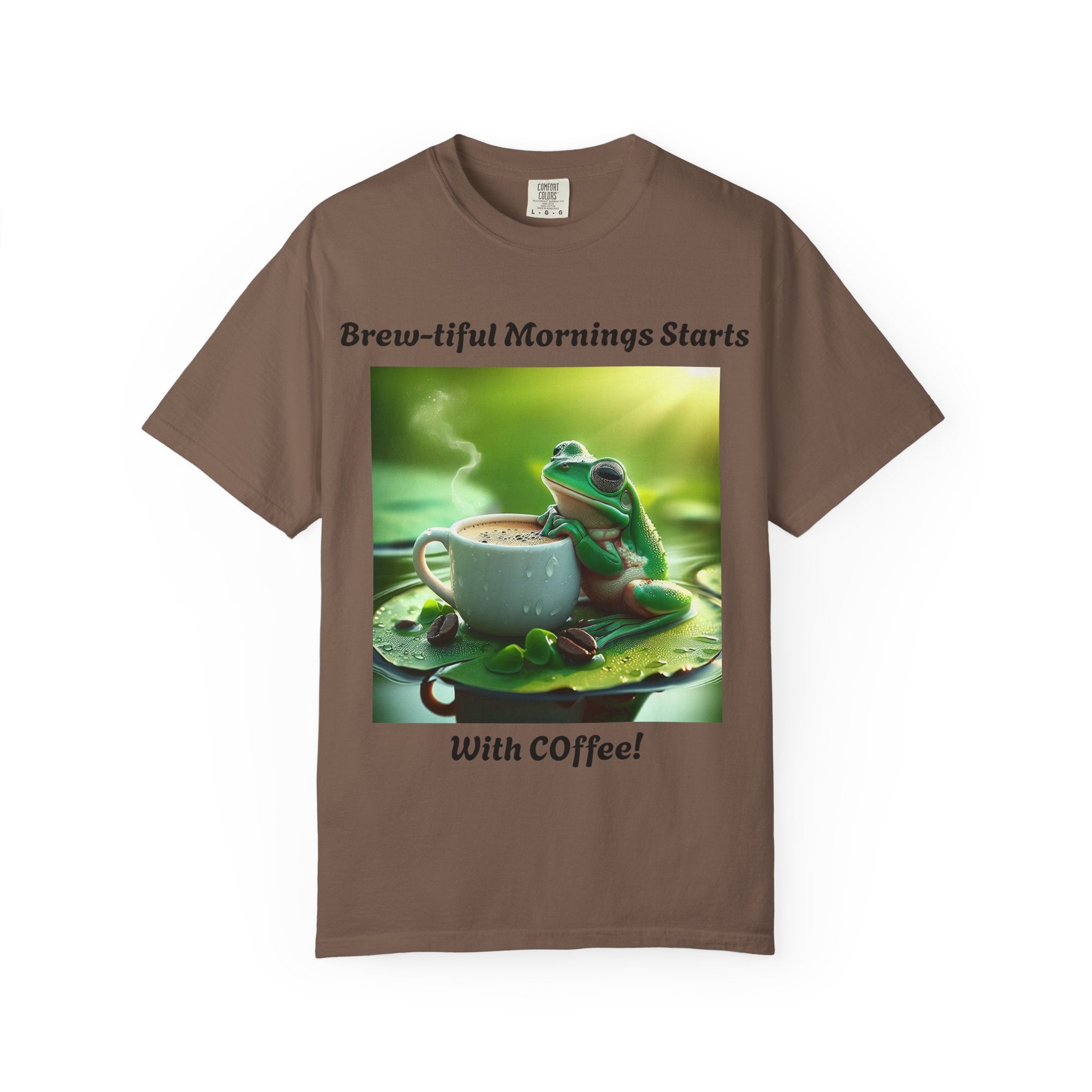 Brew-tiful Mornings Coffee T-Shirt, Unisex Tea Shirt, Gift for Coffee Lovers, Cute Frog Tee, Comfortable Daily Wear