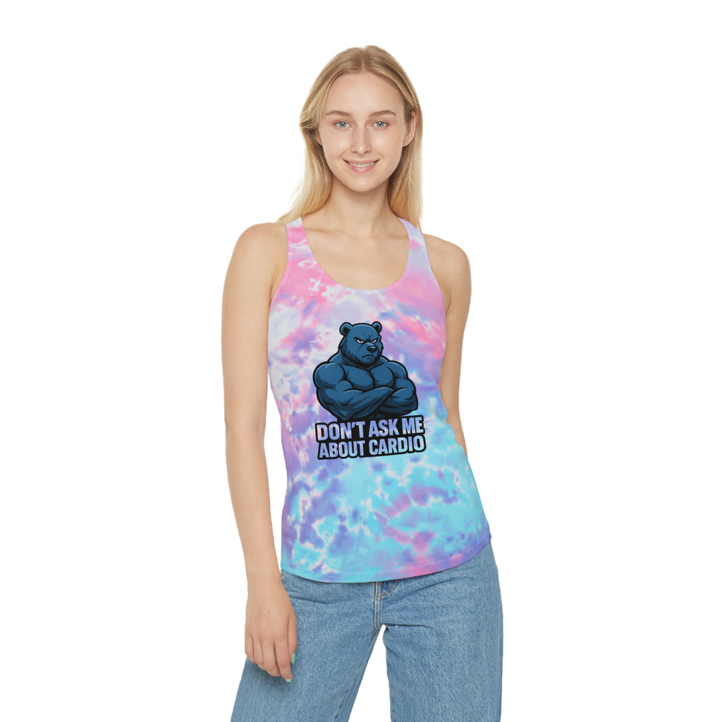 Don't Ask Me About Cardio Tie Dye Tank Top | Funny Bear Workout Shirt
