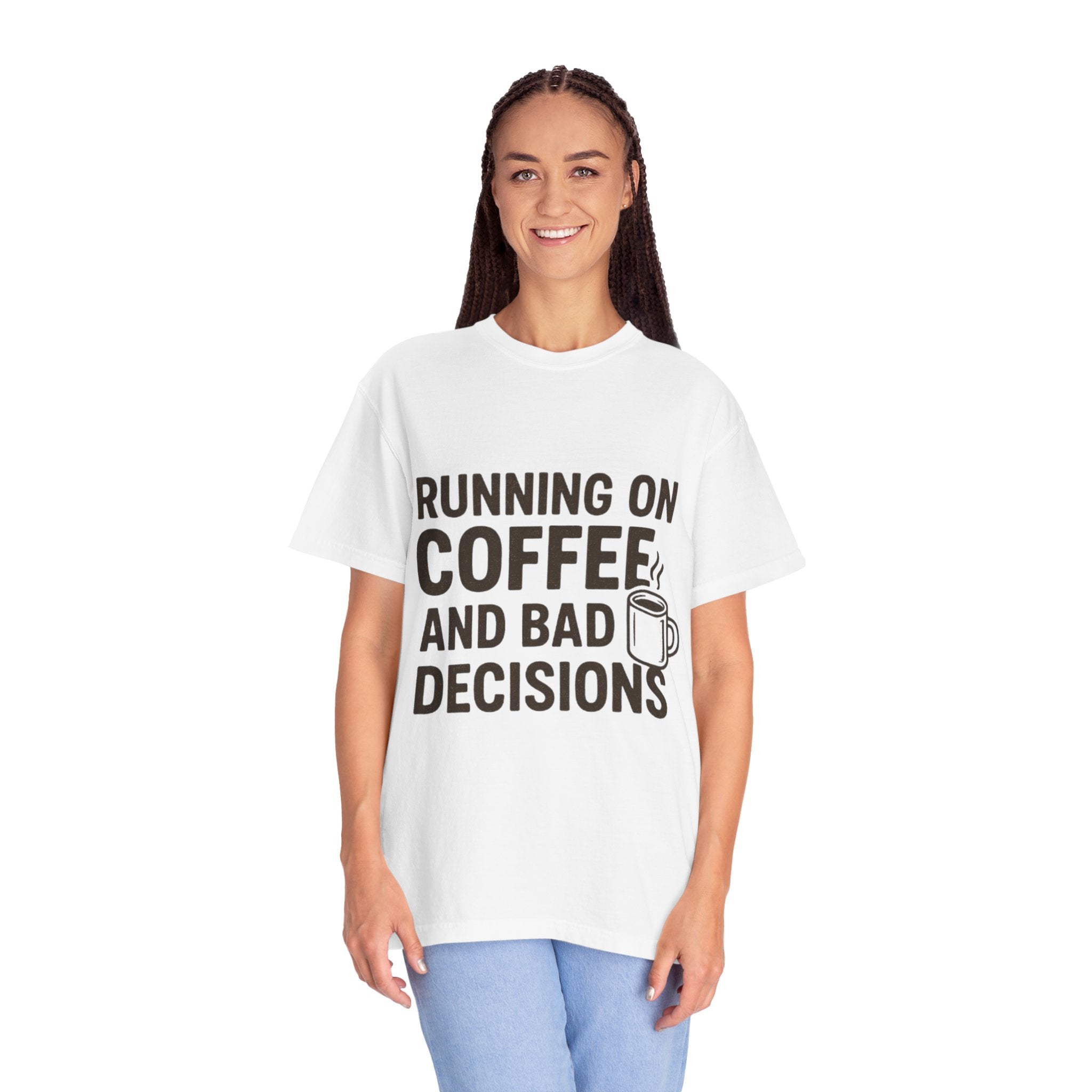 Coffee & Bad Decisions Tee, Funny Unisex T-Shirt for Coffee Lovers, Gift for Friends, Casual Wear, Quirky Humor Shirt, Perfect for Birthdays