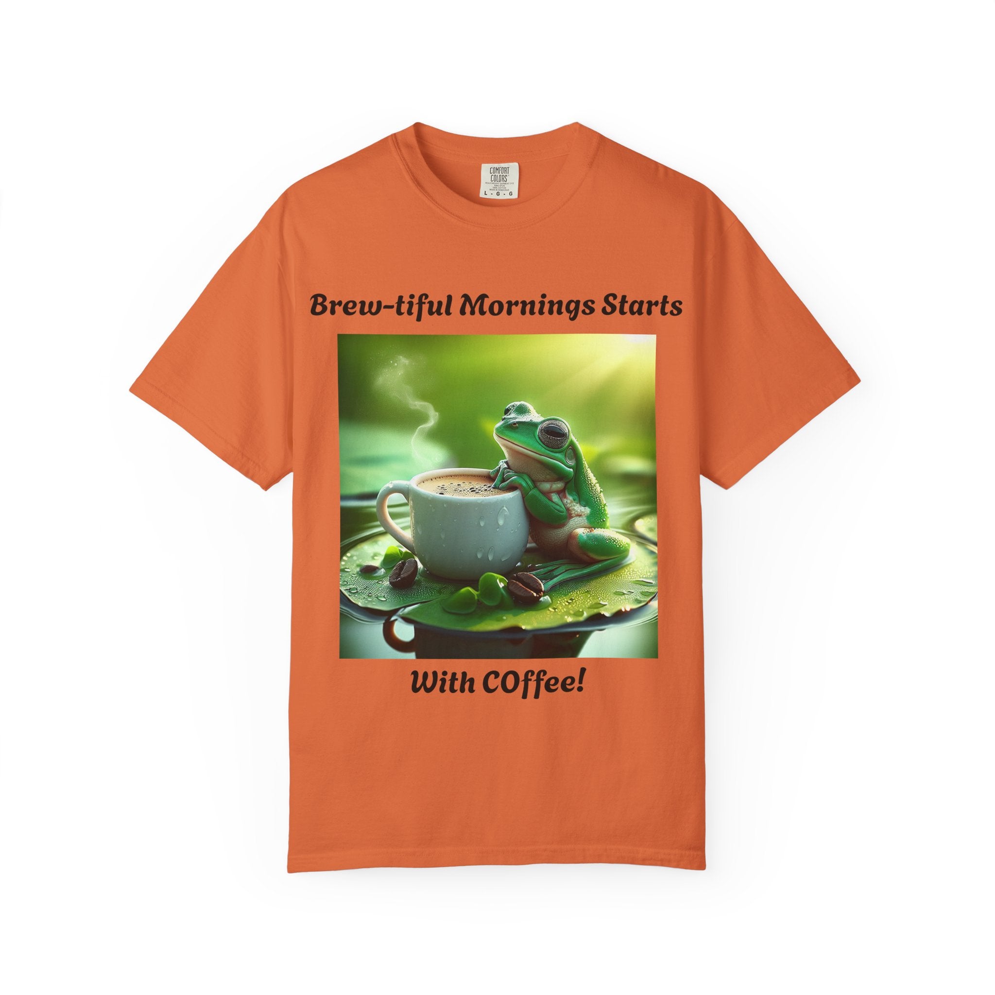 Brew-tiful Mornings Coffee T-Shirt, Unisex Tea Shirt, Gift for Coffee Lovers, Cute Frog Tee, Comfortable Daily Wear