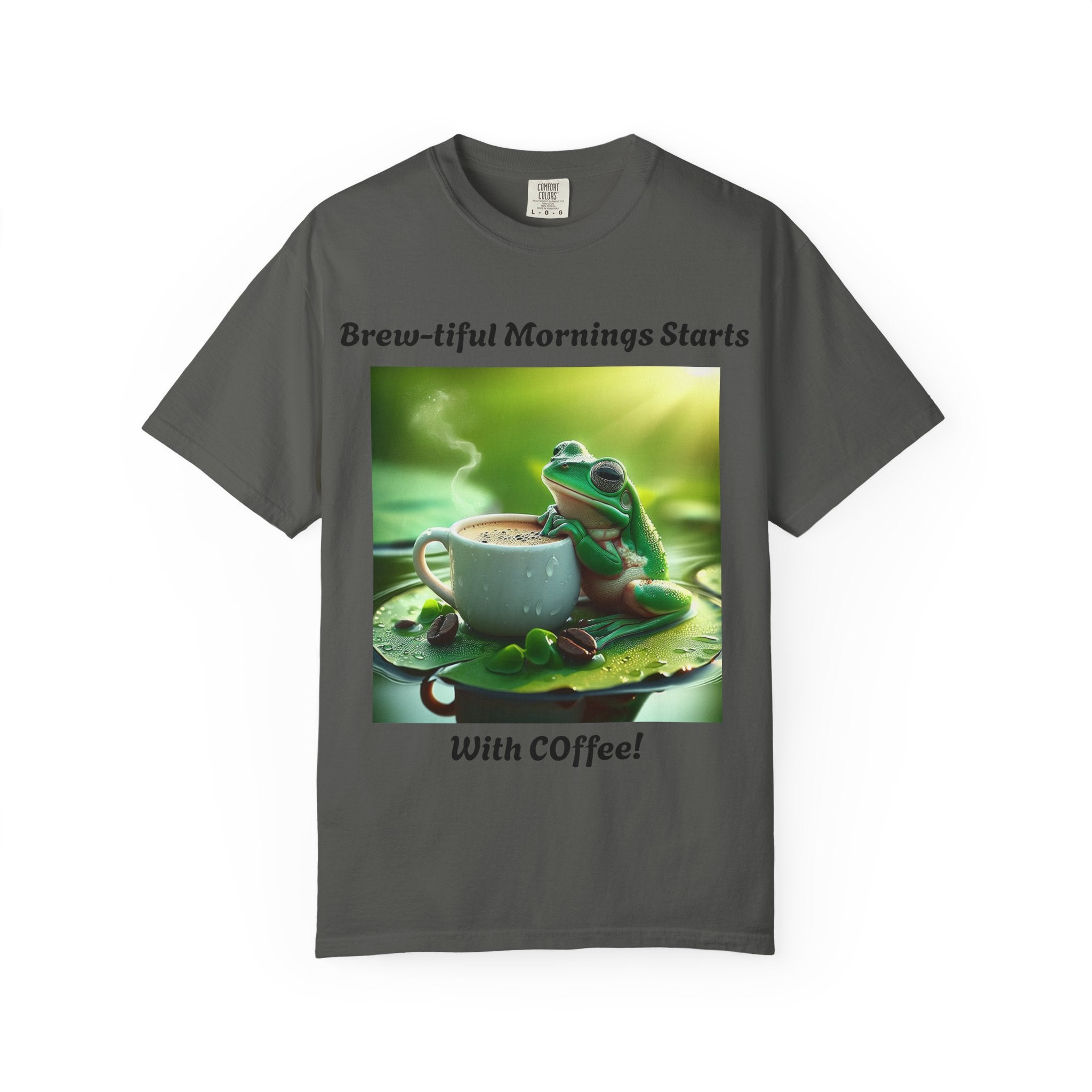 Brew-tiful Mornings Coffee T-Shirt, Unisex Tea Shirt, Gift for Coffee Lovers, Cute Frog Tee, Comfortable Daily Wear