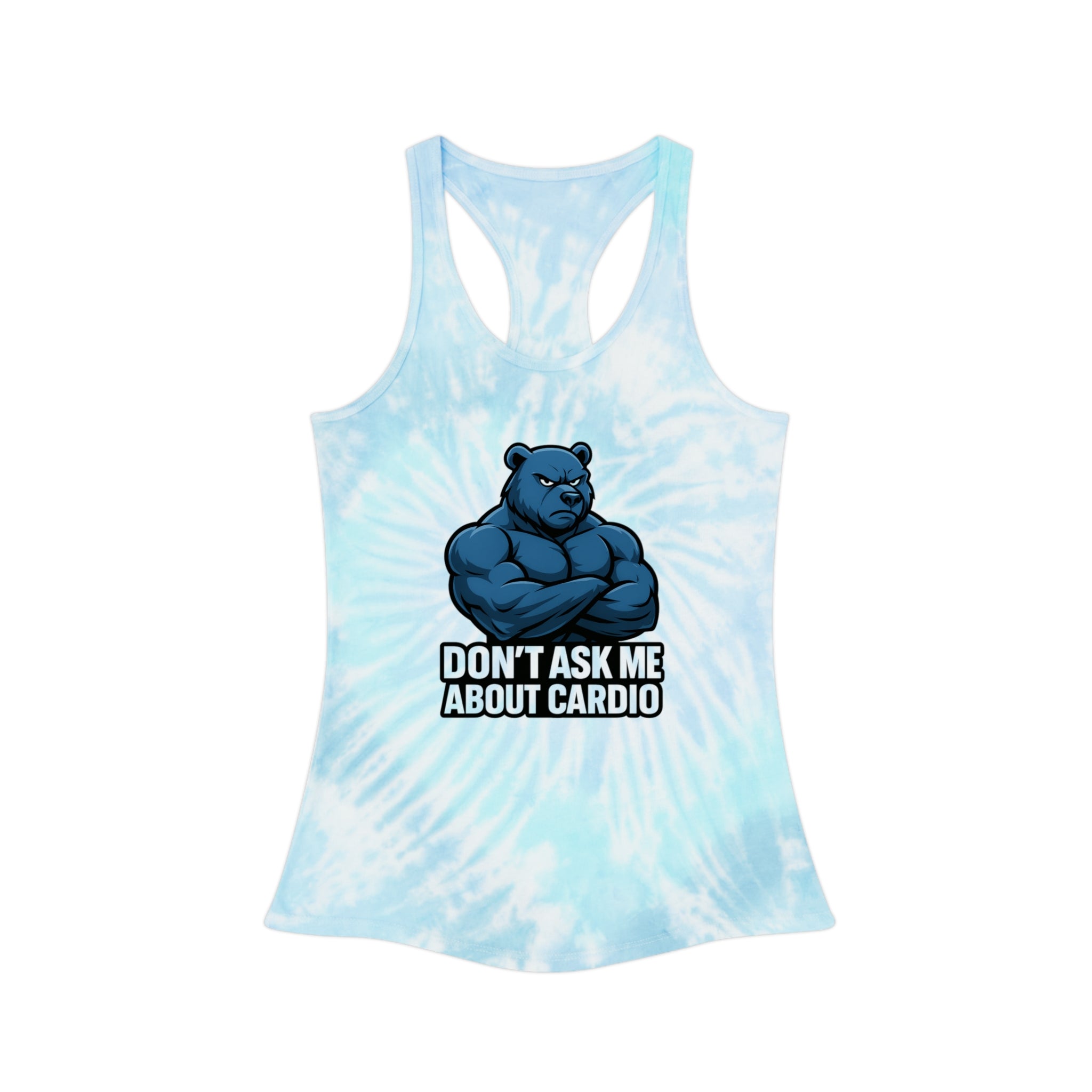 Don't Ask Me About Cardio Tie Dye Tank Top | Funny Bear Workout Shirt