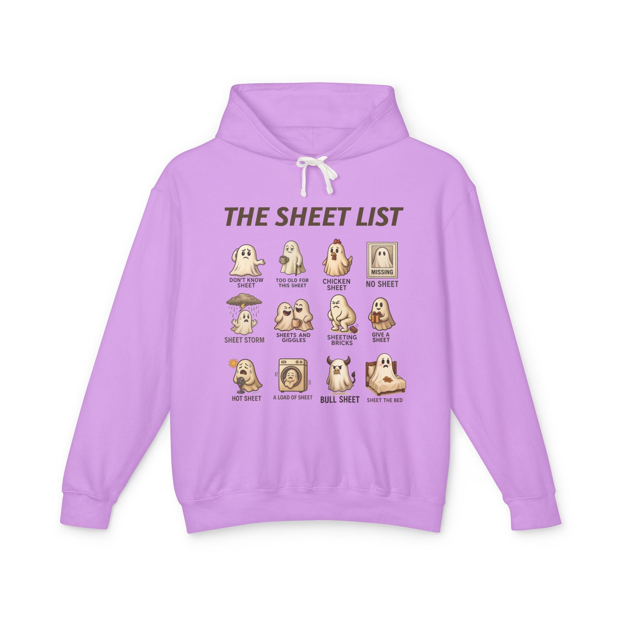 Ghostly Humor Unisex Lightweight Hooded Sweatshirt - The Sheet List Design