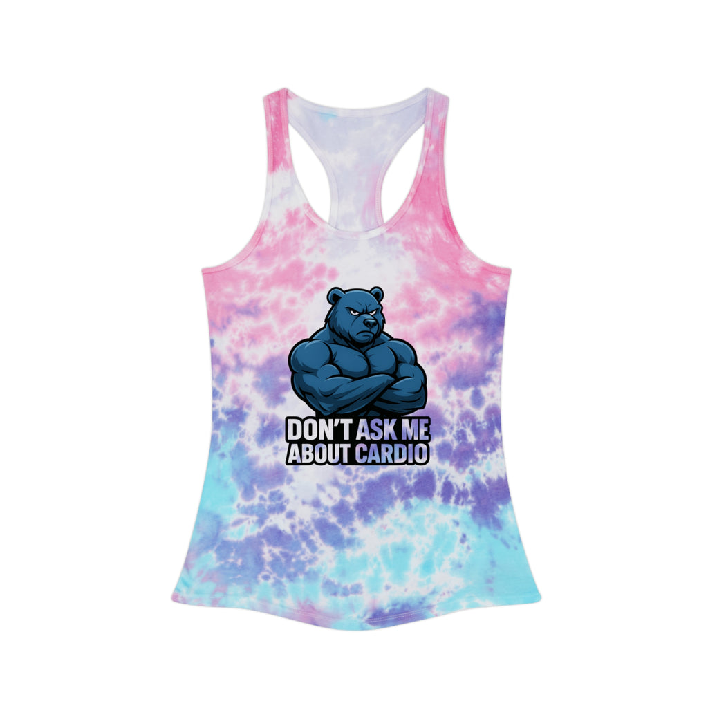 Don't Ask Me About Cardio Tie Dye Tank Top | Funny Bear Workout Shirt