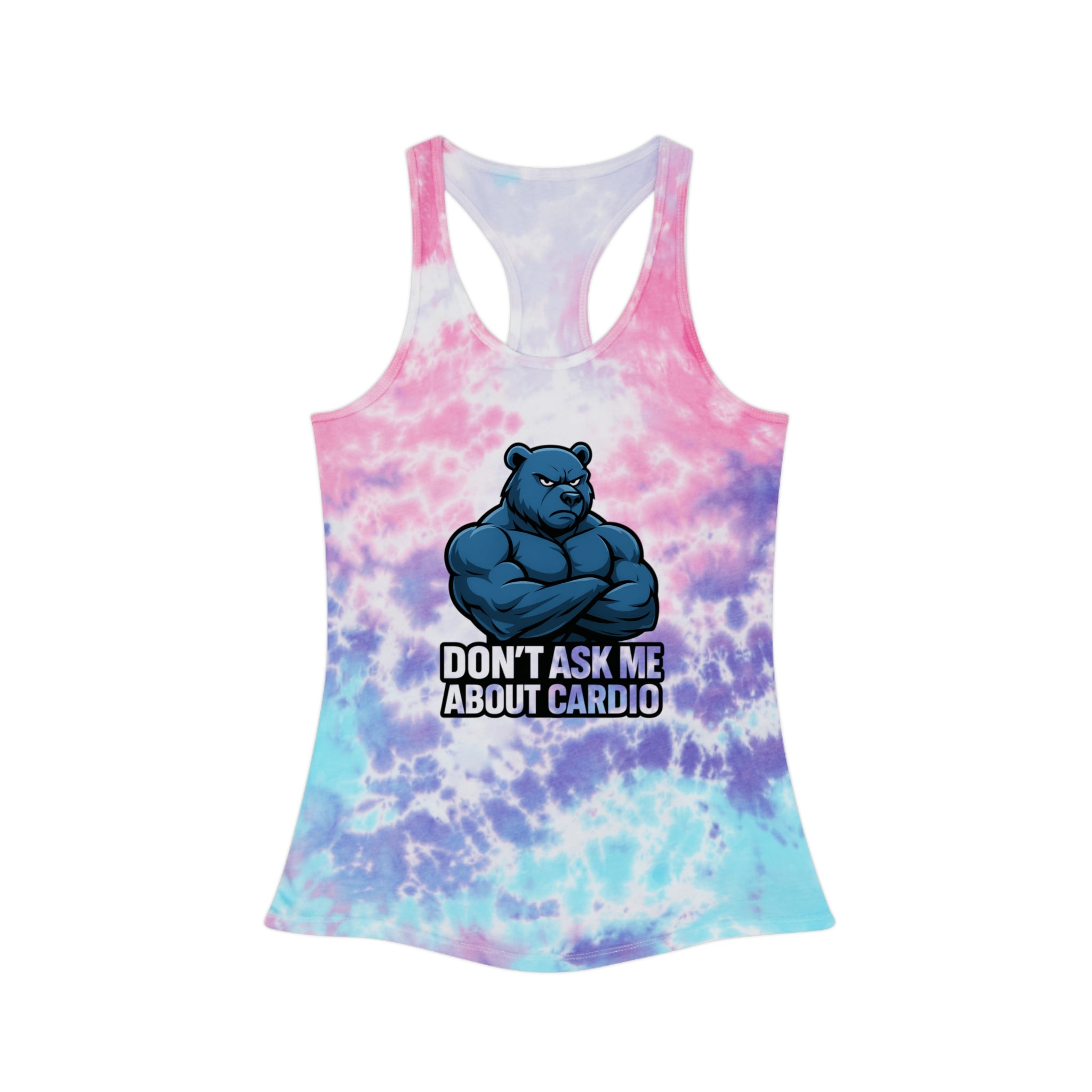Don't Ask Me About Cardio Tie Dye Tank Top | Funny Bear Workout Shirt