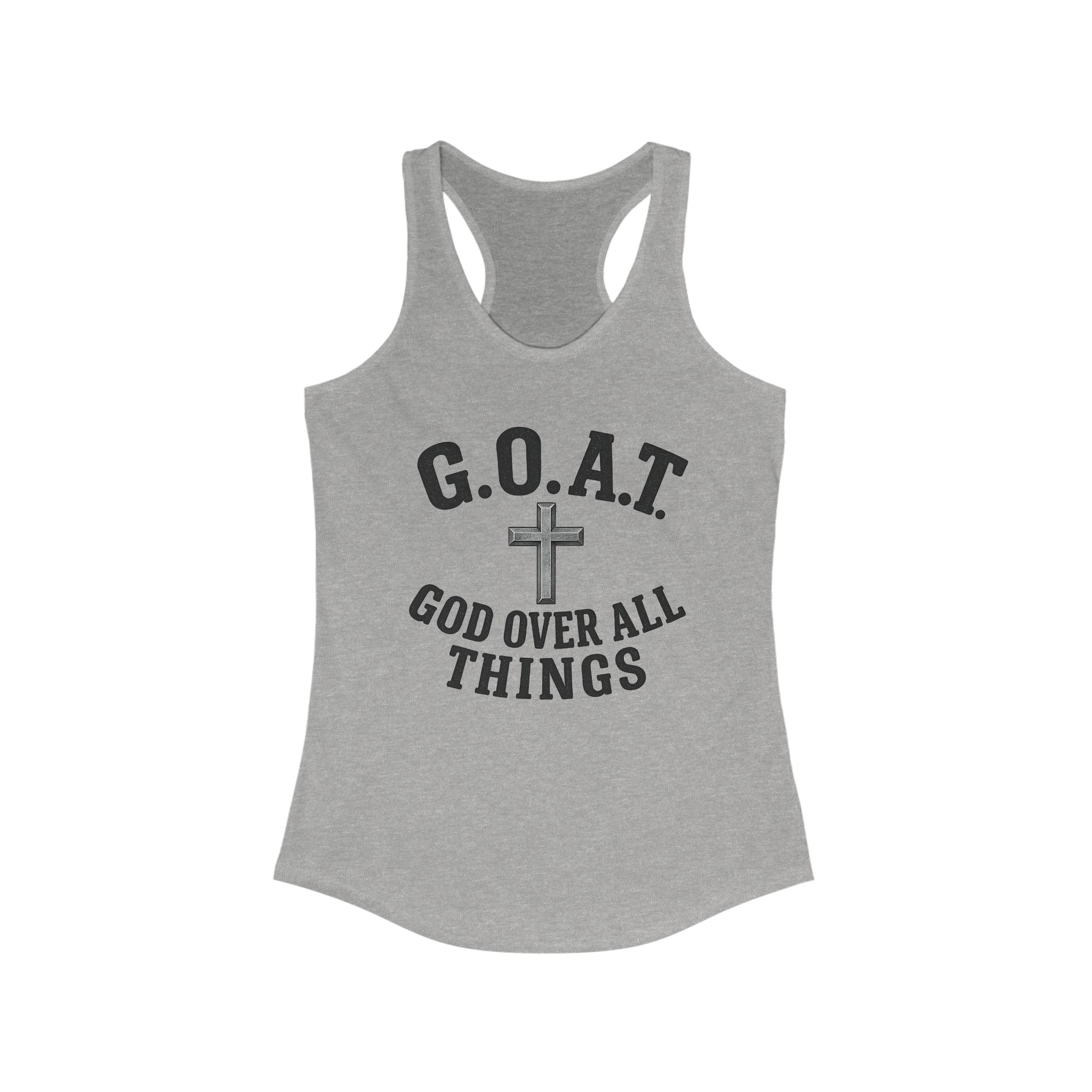 Christian Inspirational Racerback Tank, G.O.A.T. God Over All Things, Motivational Fitness Top, Faith-Based Exercise Shirt, Summer [...]