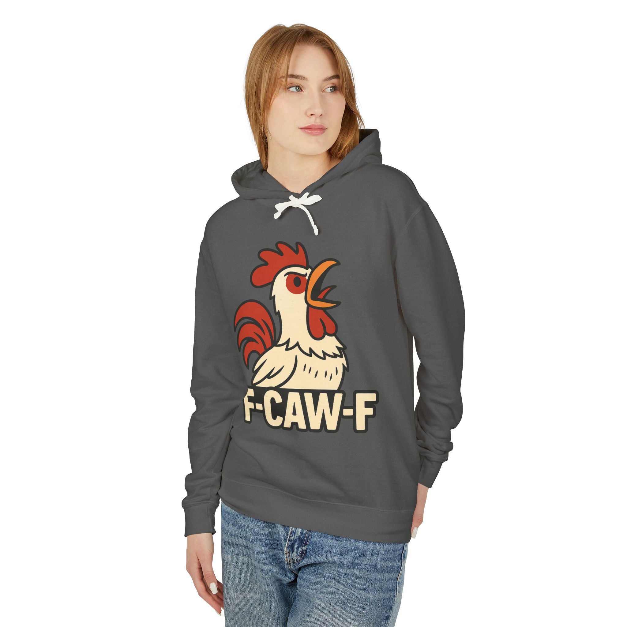 F-Caw-F Unisex Lightweight Hooded Sweatshirt, Funny Hoodie, Gift for Rooster Lovers, Humor Apparel, Casual Wear, Quirky Clothing
