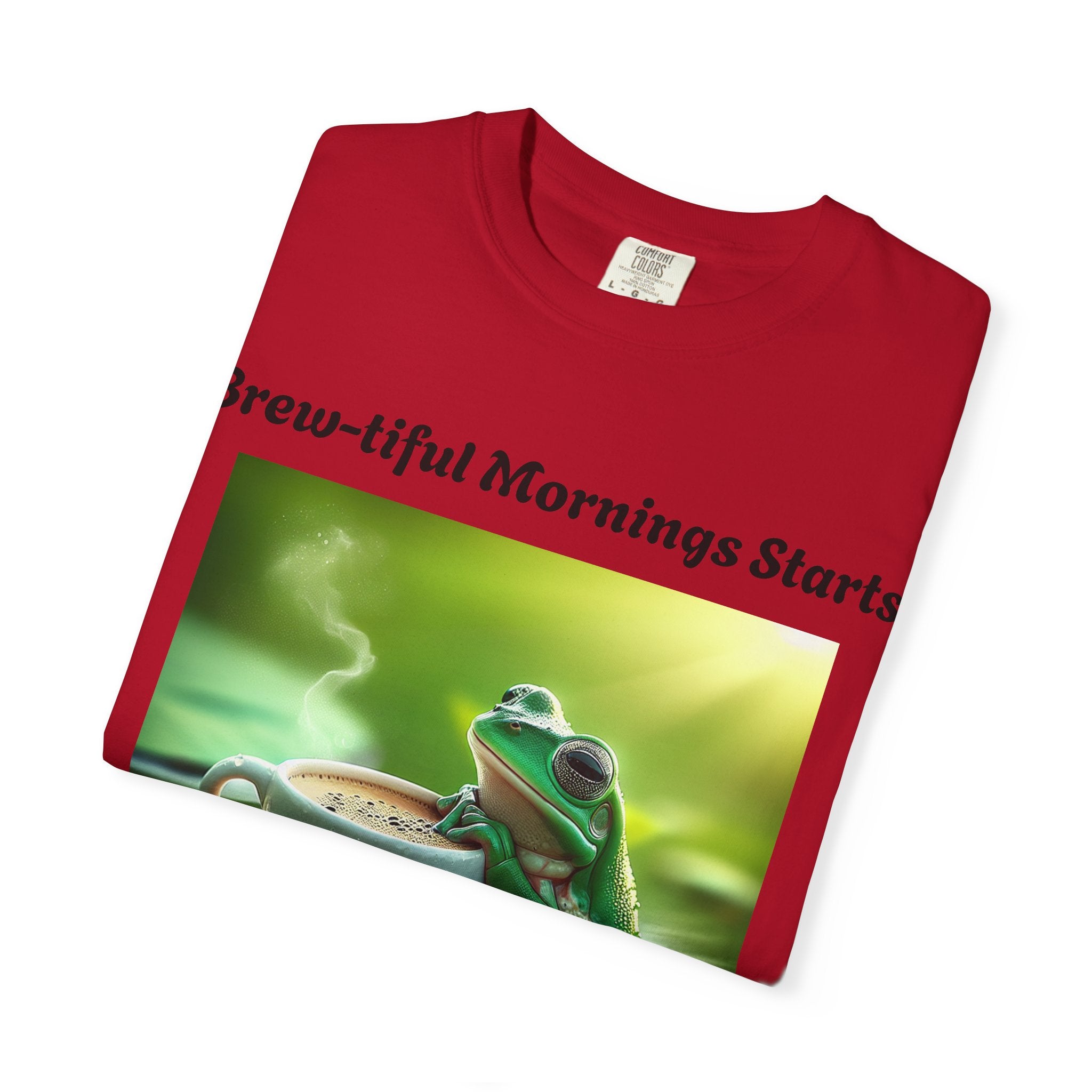 Brew-tiful Mornings Coffee T-Shirt, Unisex Tea Shirt, Gift for Coffee Lovers, Cute Frog Tee, Comfortable Daily Wear
