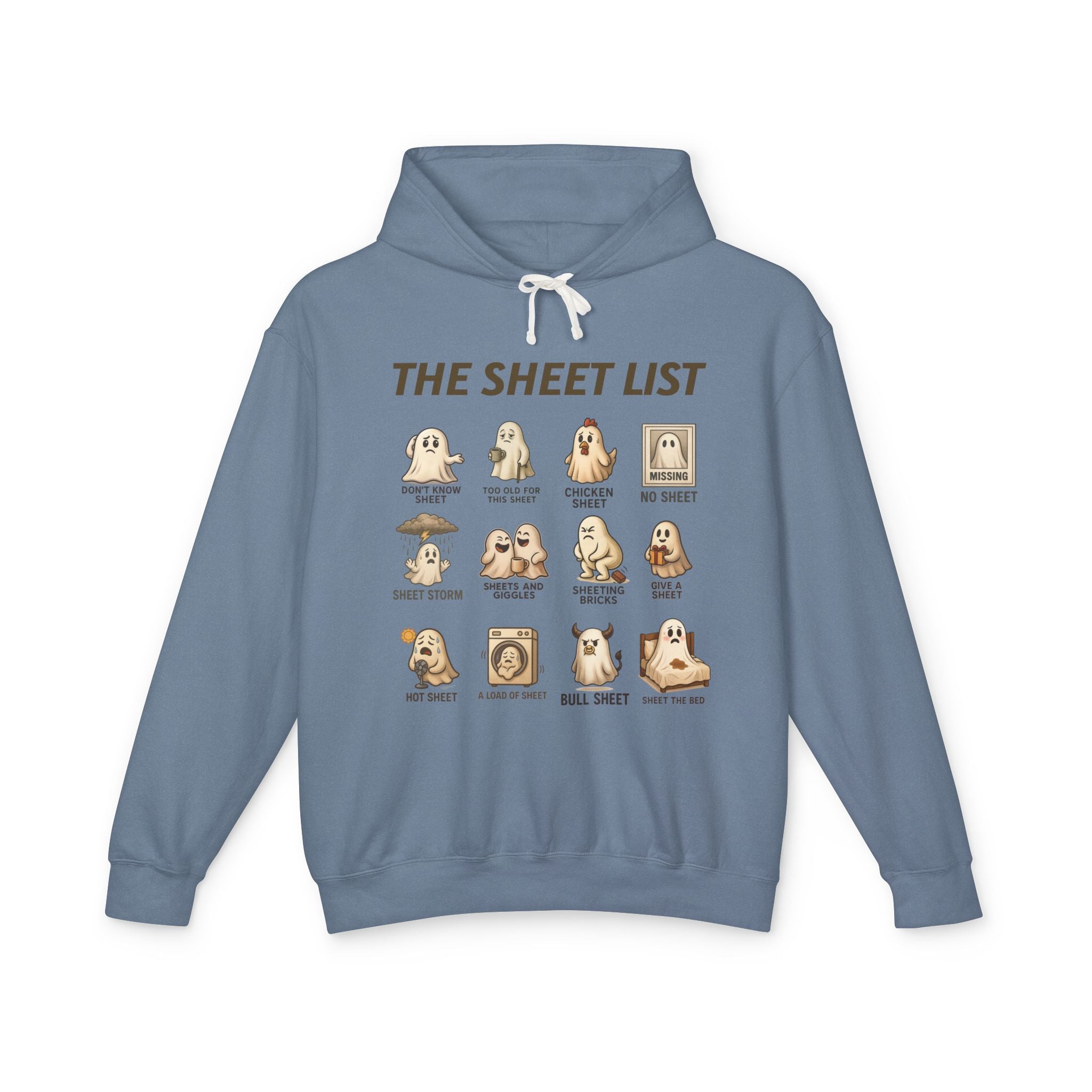 Ghostly Humor Unisex Lightweight Hooded Sweatshirt - The Sheet List Design