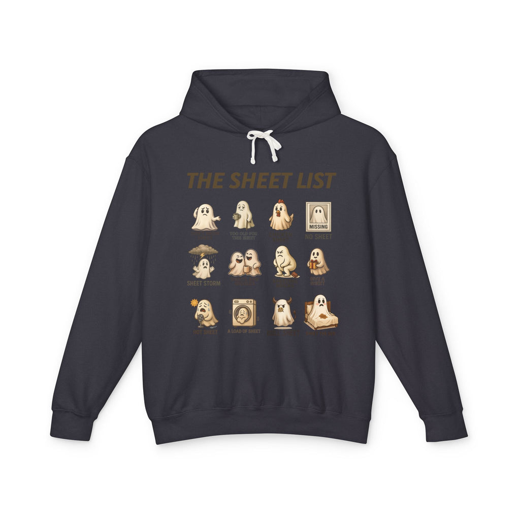Ghostly Humor Unisex Lightweight Hooded Sweatshirt - The Sheet List Design