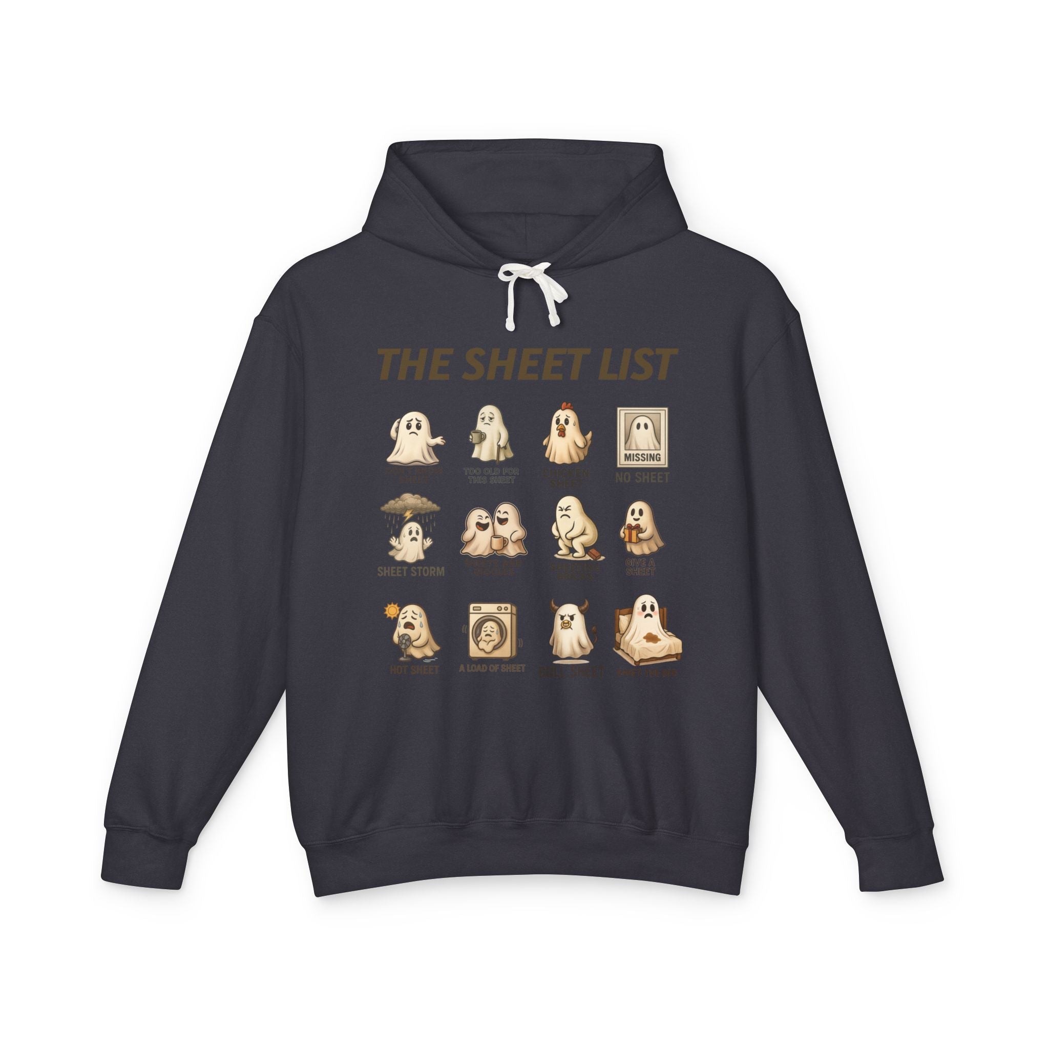 Ghostly Humor Unisex Lightweight Hooded Sweatshirt - The Sheet List Design