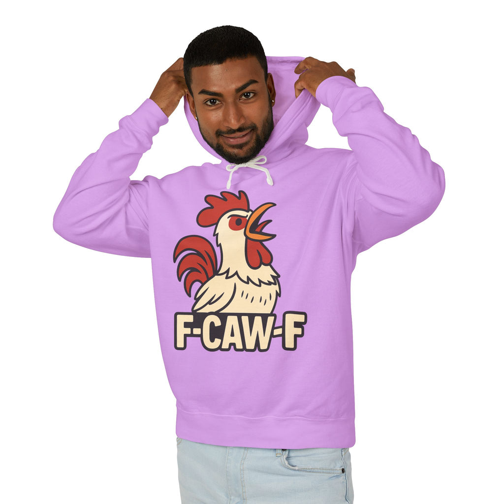 F-Caw-F Unisex Lightweight Hooded Sweatshirt, Funny Hoodie, Gift for Rooster Lovers, Humor Apparel, Casual Wear, Quirky Clothing