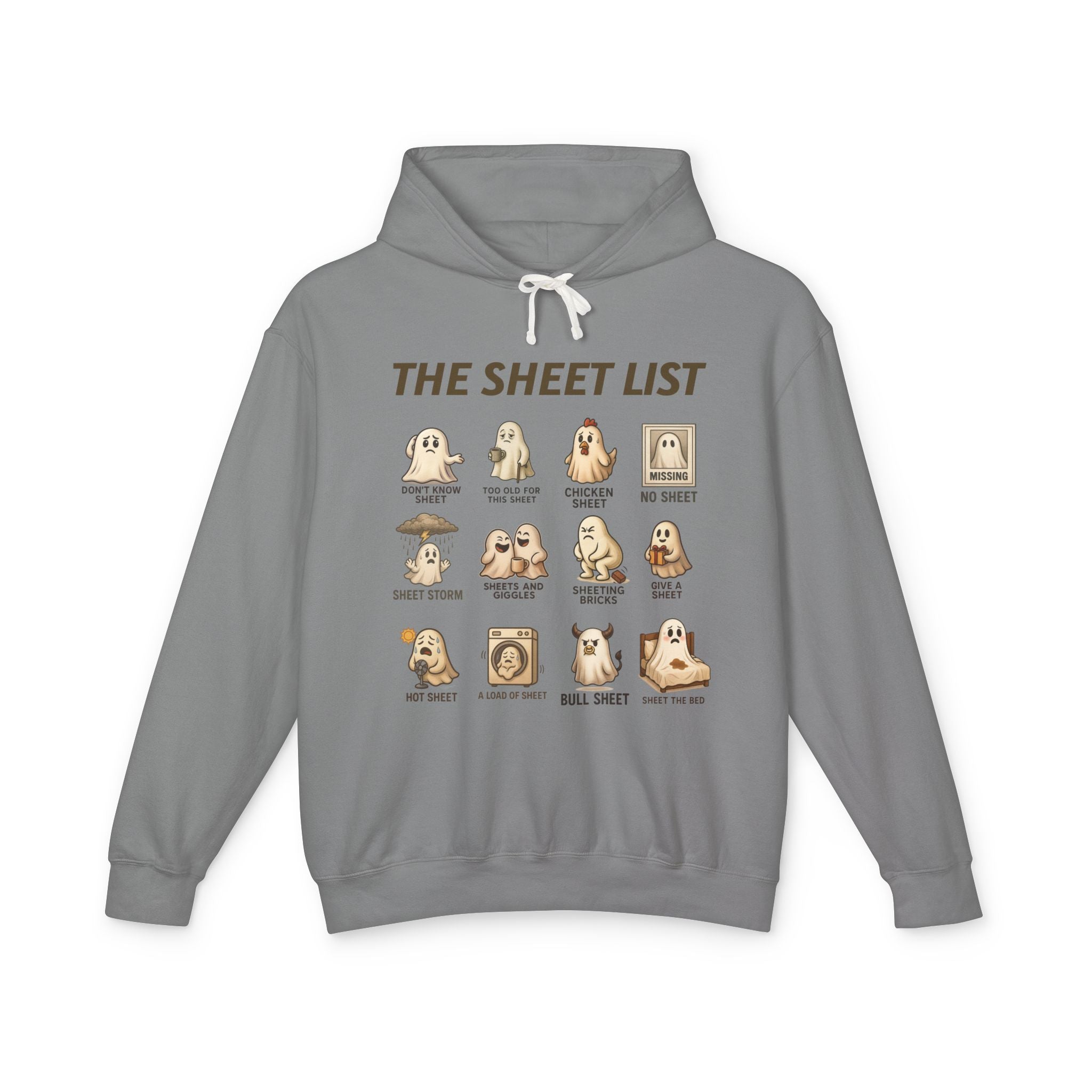 Ghostly Humor Unisex Lightweight Hooded Sweatshirt - The Sheet List Design