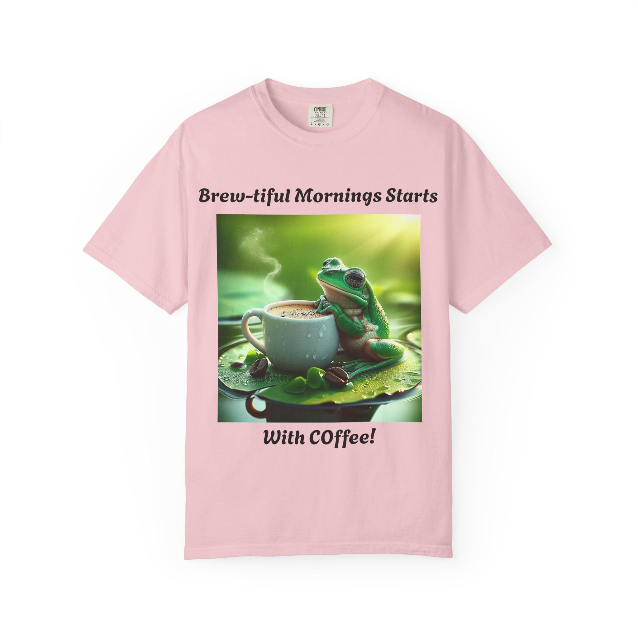 Brew-tiful Mornings Coffee T-Shirt, Unisex Tea Shirt, Gift for Coffee Lovers, Cute Frog Tee, Comfortable Daily Wear
