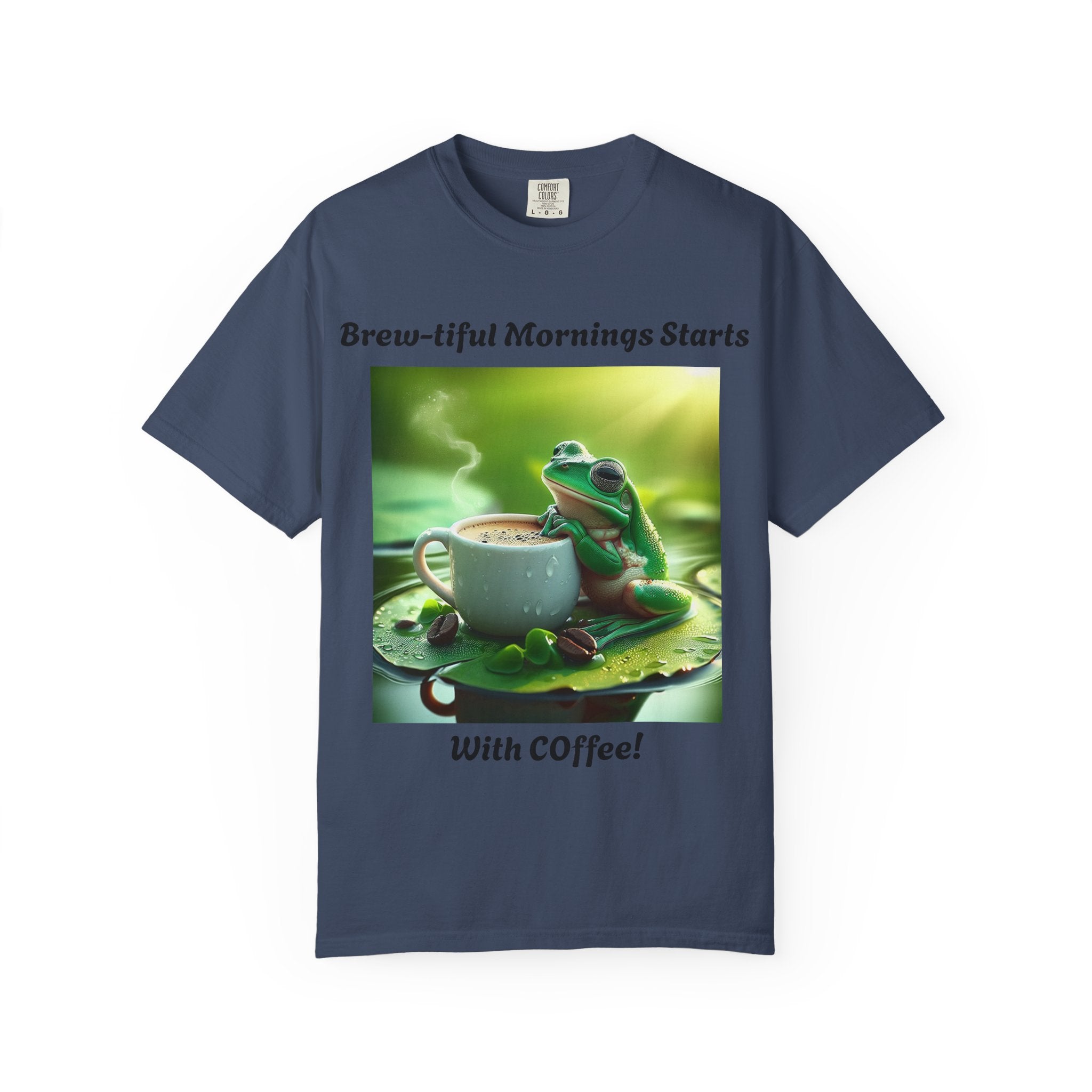 Brew-tiful Mornings Coffee T-Shirt, Unisex Tea Shirt, Gift for Coffee Lovers, Cute Frog Tee, Comfortable Daily Wear