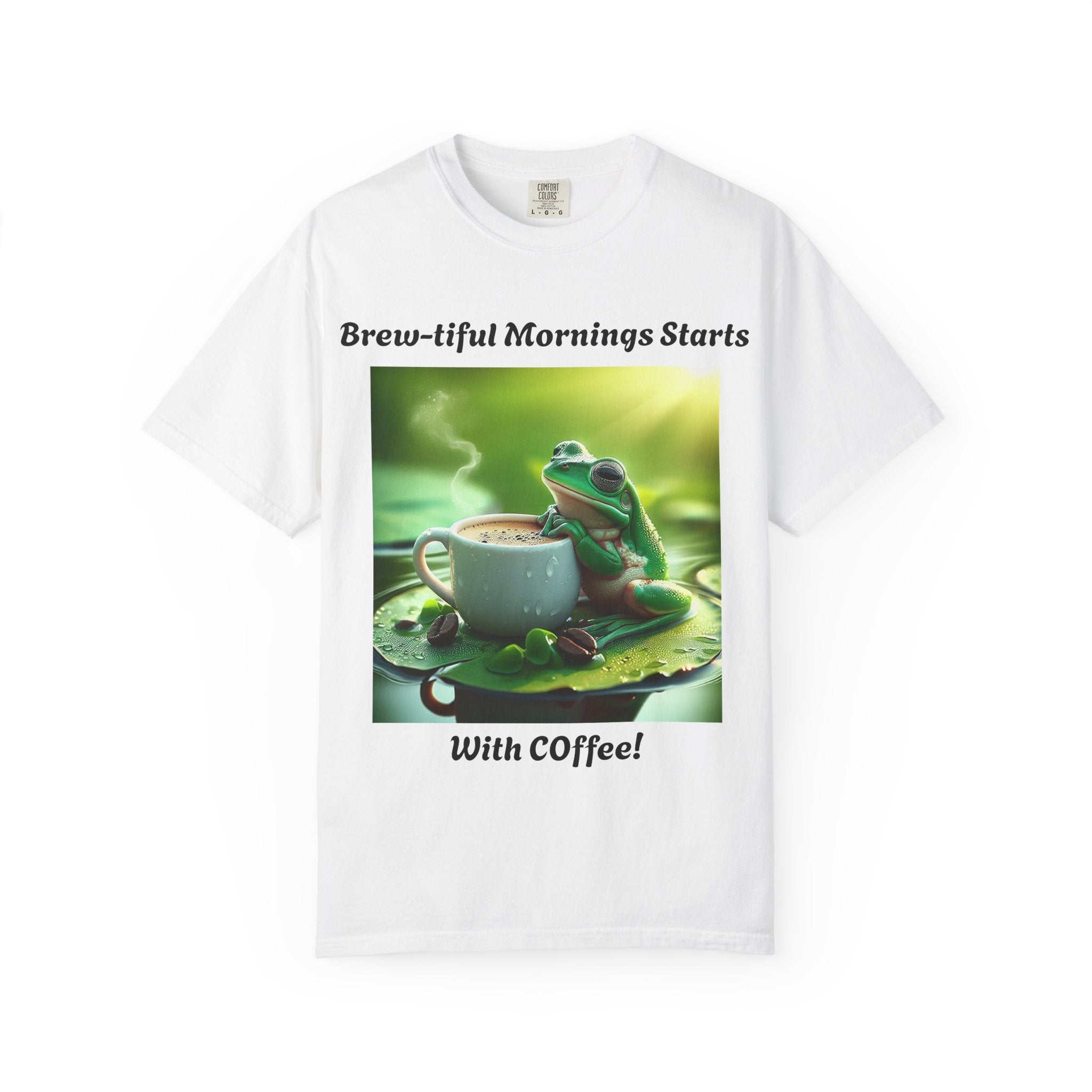 Brew-tiful Mornings Coffee T-Shirt, Unisex Tea Shirt, Gift for Coffee Lovers, Cute Frog Tee, Comfortable Daily Wear